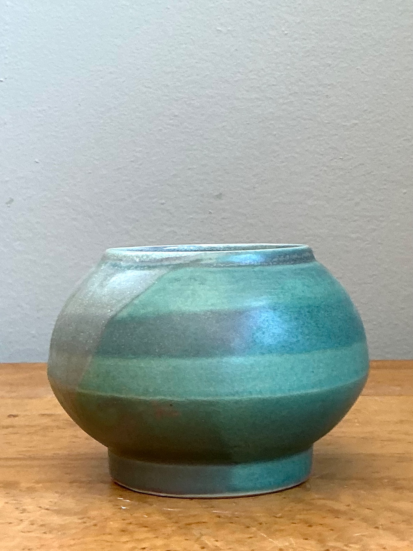 Vintage Turquoise Glazed Ceramic Vase - Side view