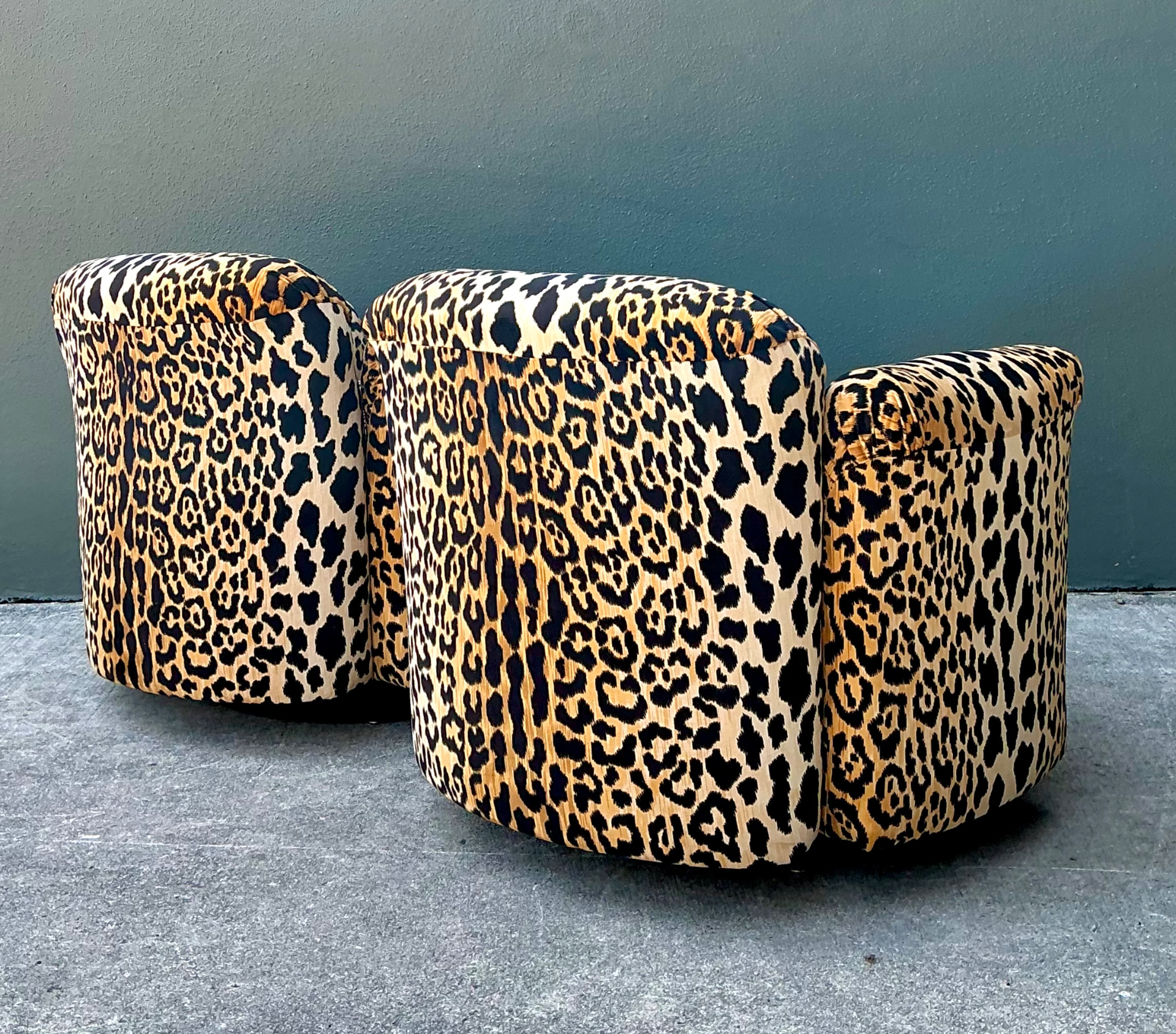 Vintage Leopard Velvet Swivel Chairs - Pair - Side view