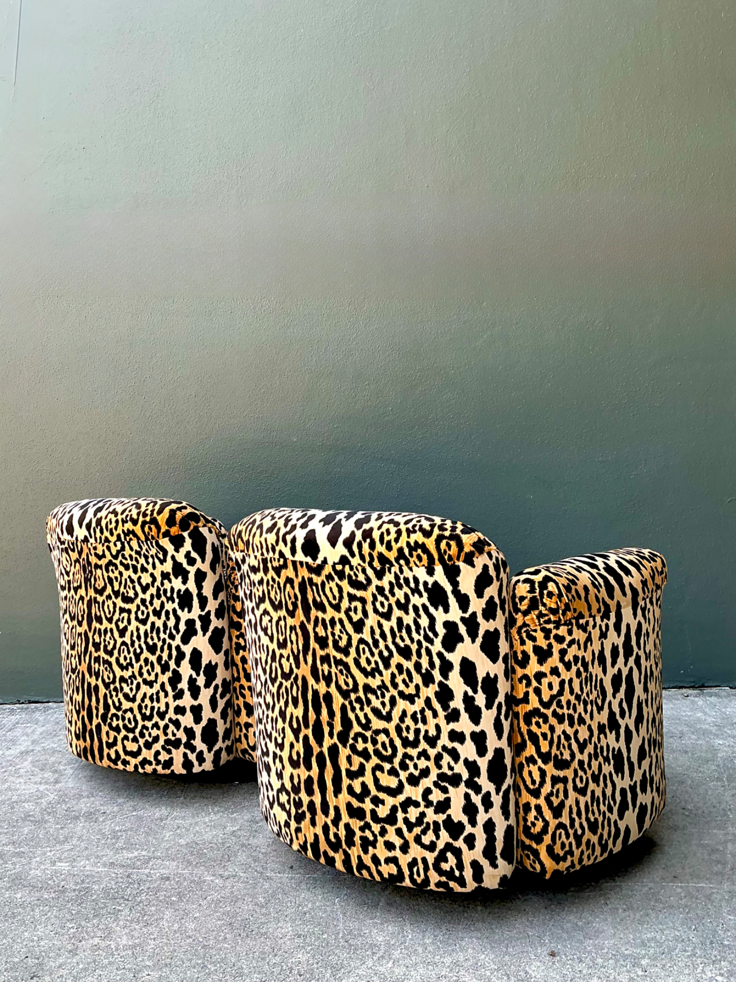 Vintage Leopard Velvet Swivel Chairs - Pair - Top view
