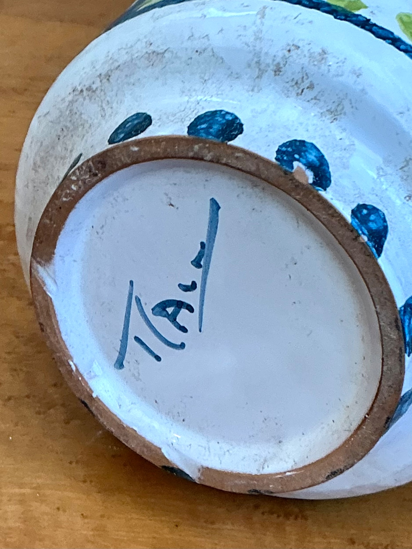 Vintage Italian Hand Painted Cache Pot - Top view