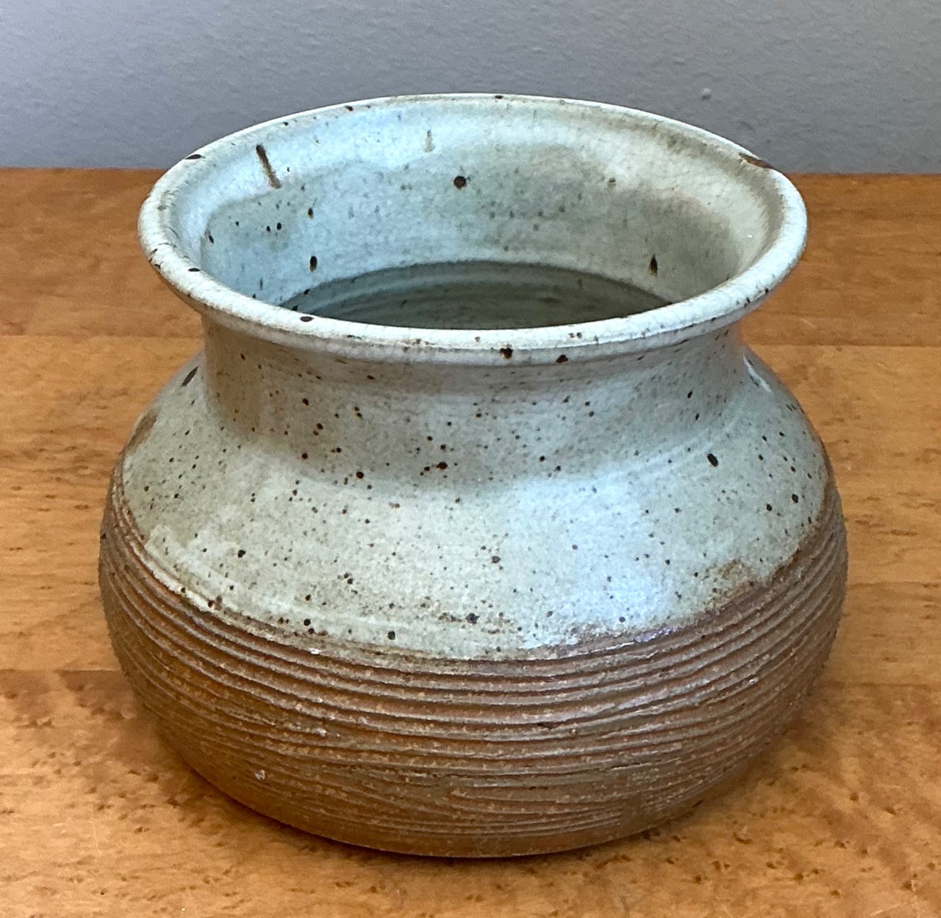 Vintage Textured Studio Pottery Vase - Top view