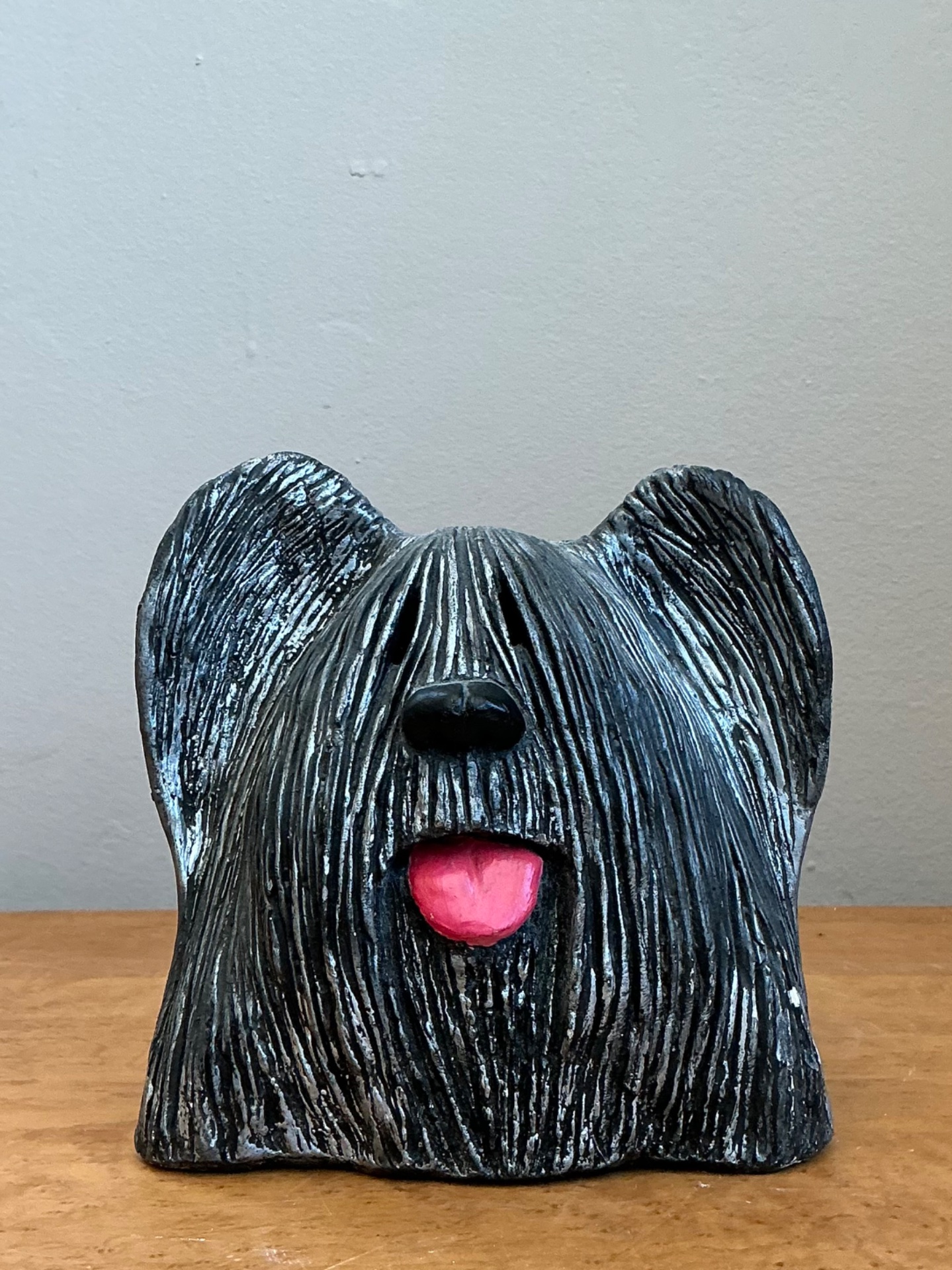 Vintage Shaggy Dog Ceramic Figurine - Back view