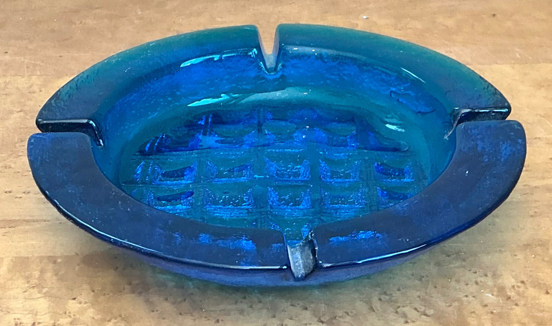 Vintage Cobalt Glass Ashtray - Detail view