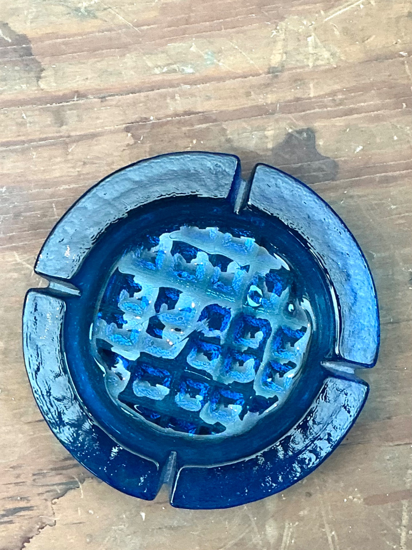Vintage Cobalt Glass Ashtray - Side view
