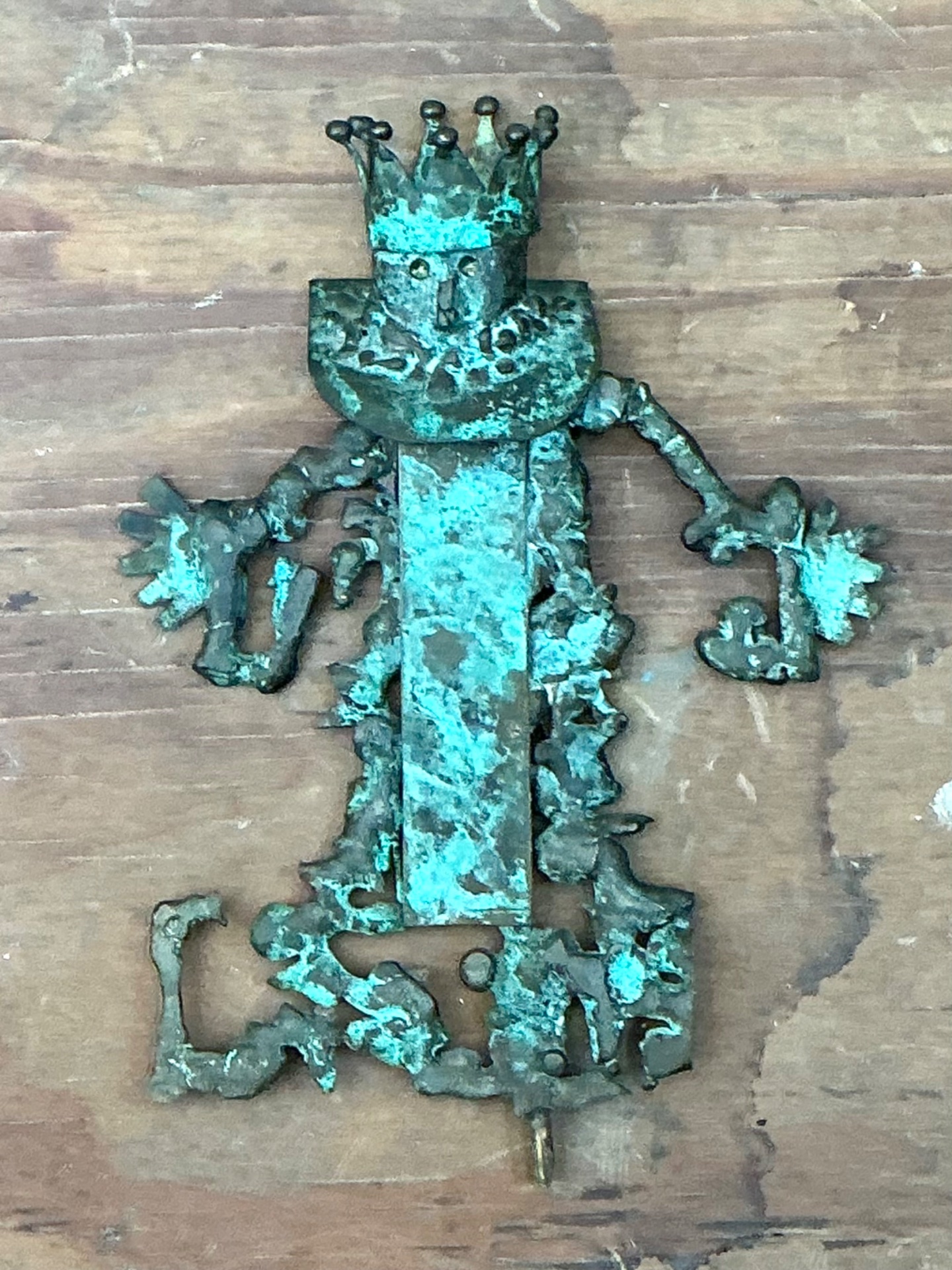 Vintage Patinated Metal King Sculpture - Side view