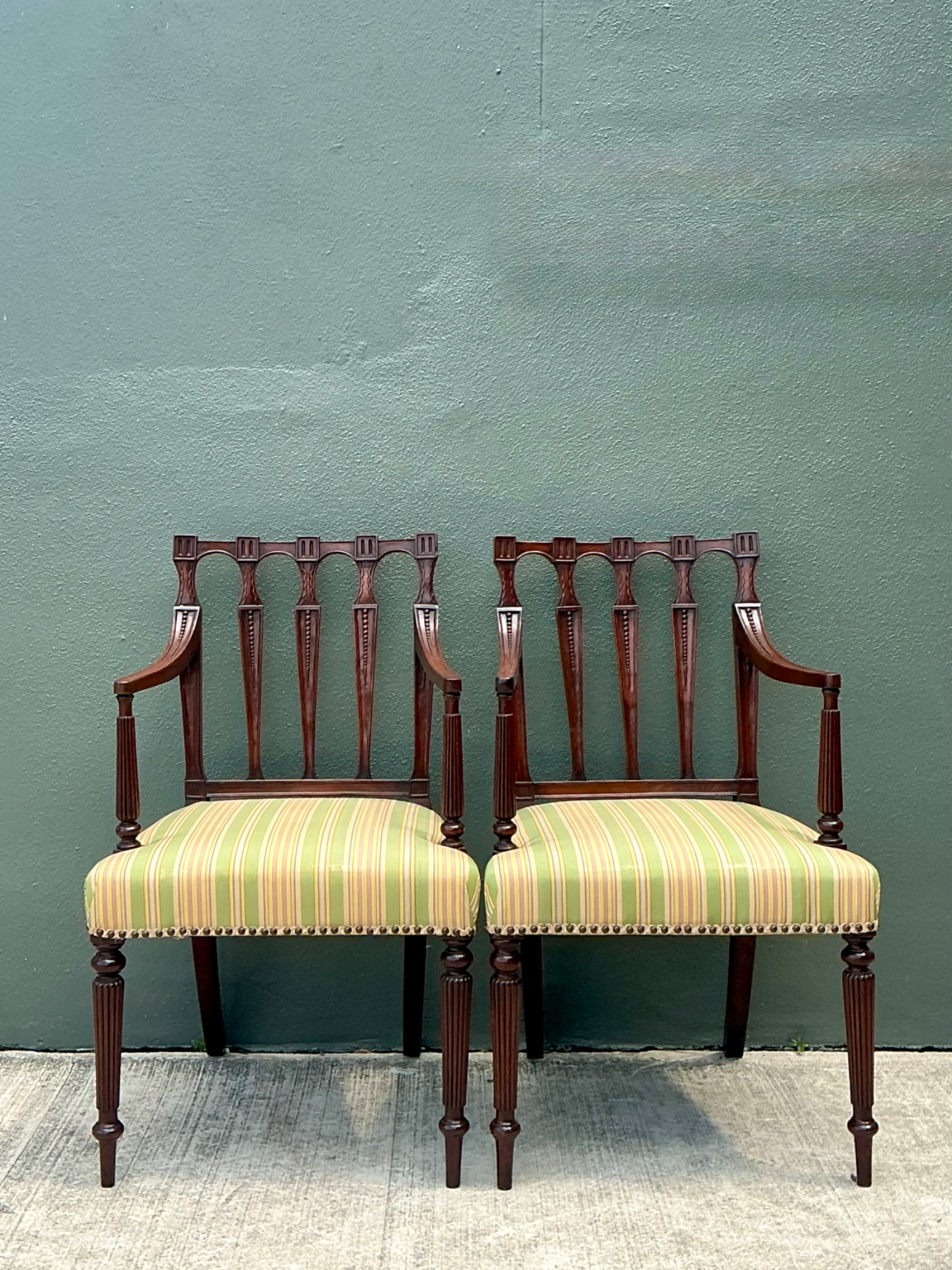Vintage Carved Wood Chippendale Armchairs - Pair - Top view