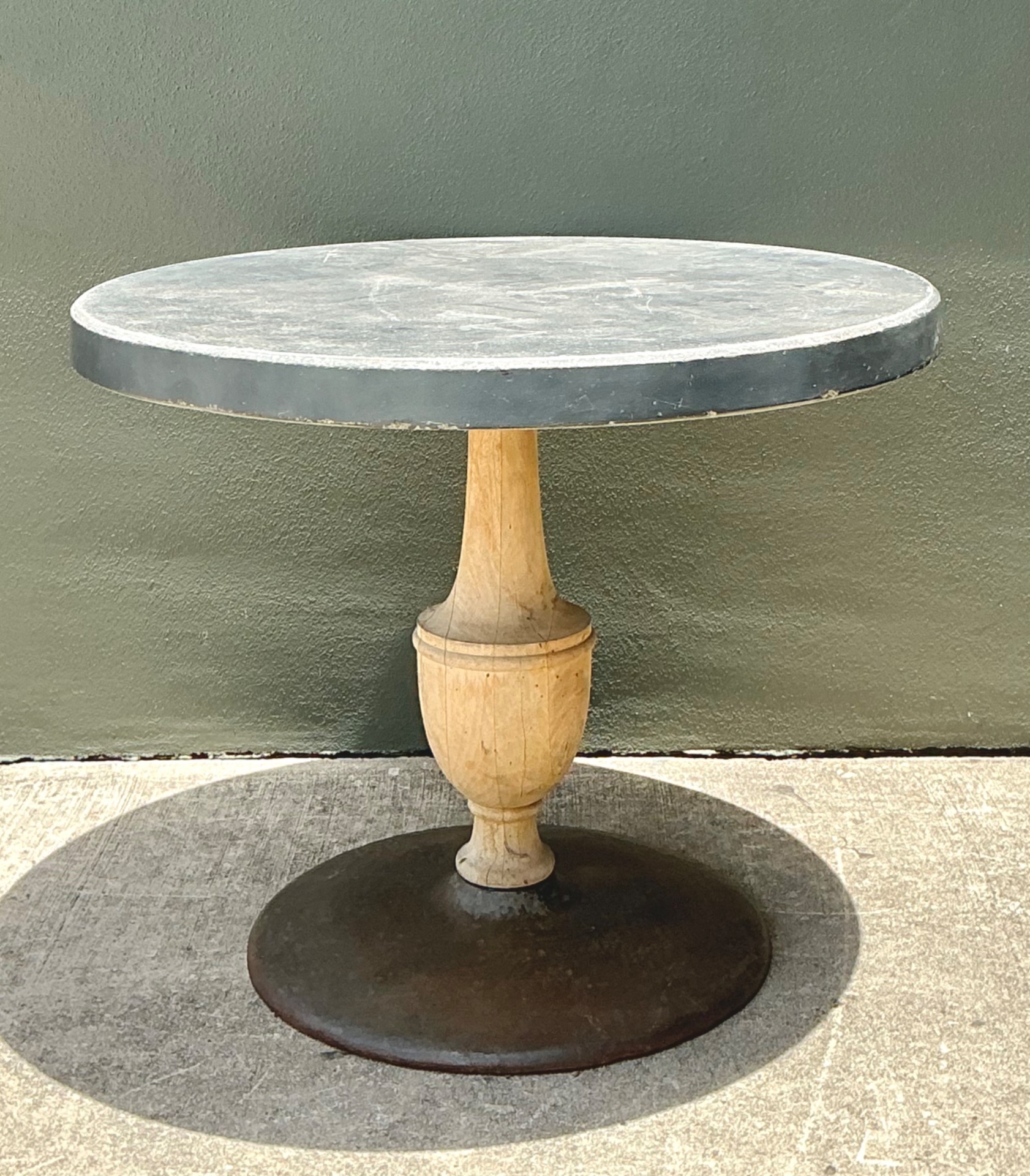 Vintage Boho Patinated Cafe Table - Side view