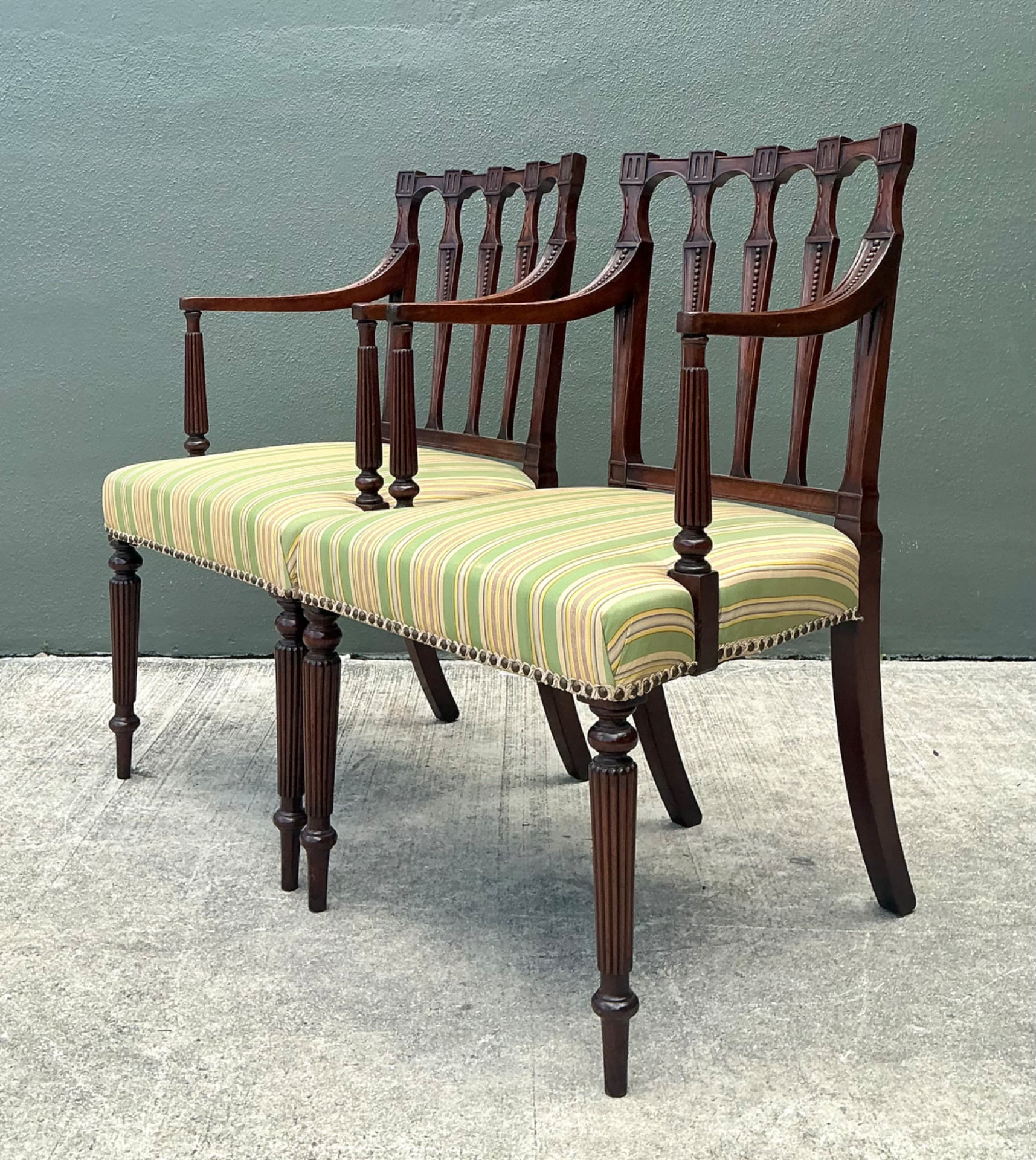 Vintage Carved Wood Chippendale Armchairs - Pair - Side view