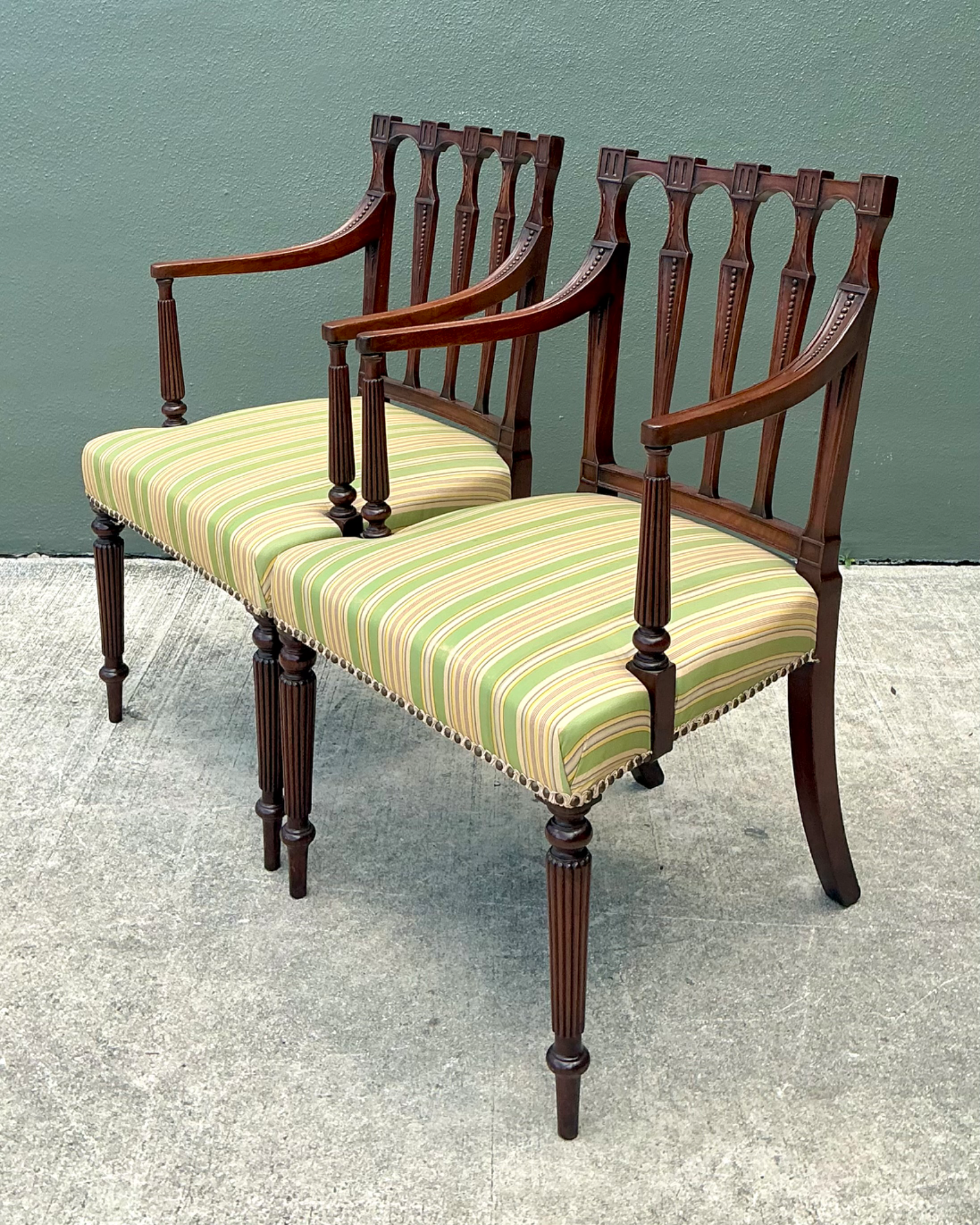 Vintage Carved Wood Chippendale Armchairs - Pair - Back view