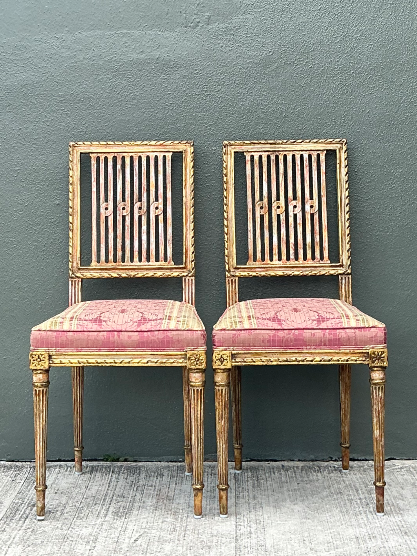 Vintage Swedish Chippendale Gilt Wood Side Chairs - Pair - Detail view