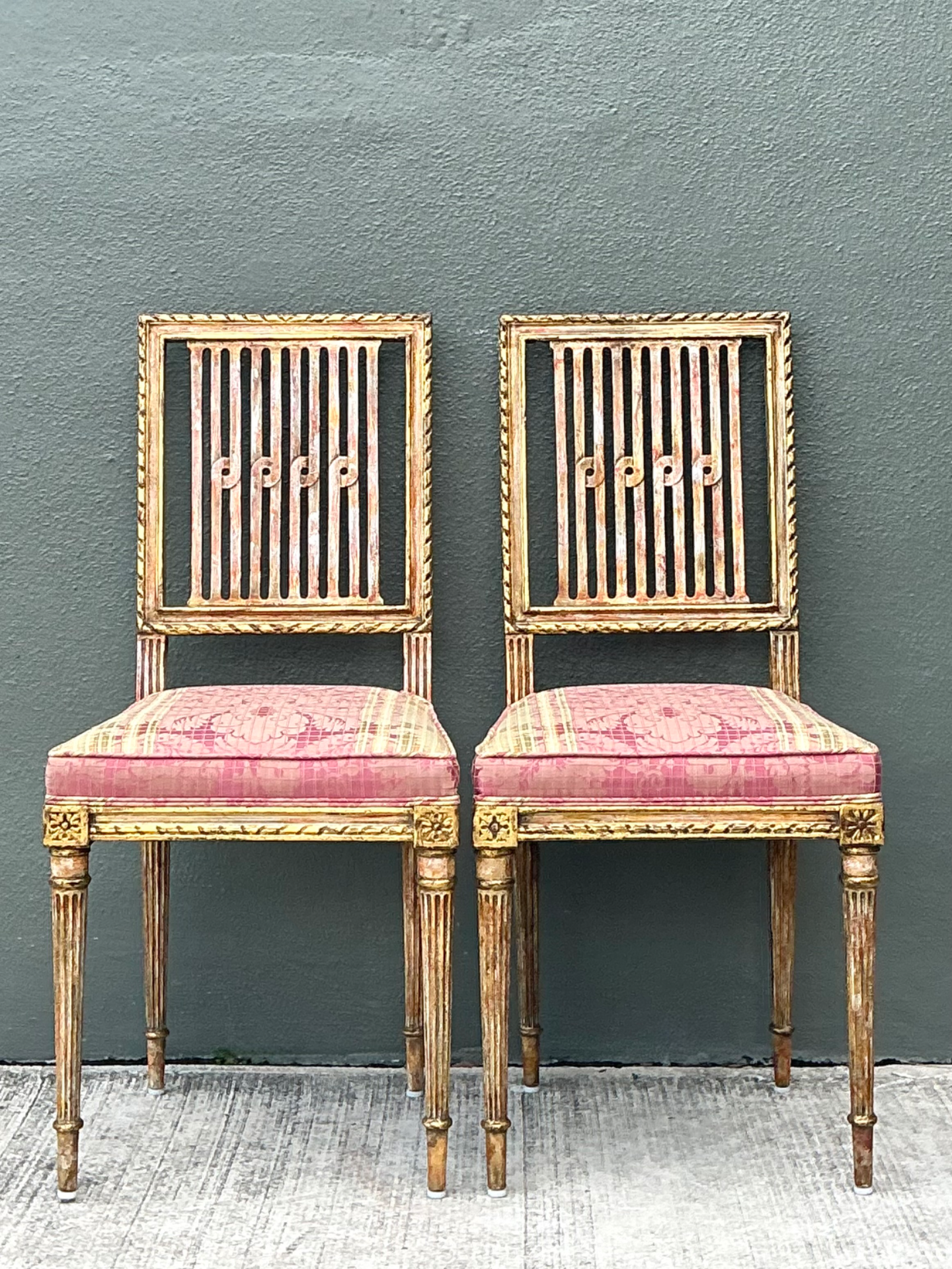 Vintage Swedish Chippendale Gilt Wood Side Chairs - Pair - Top view