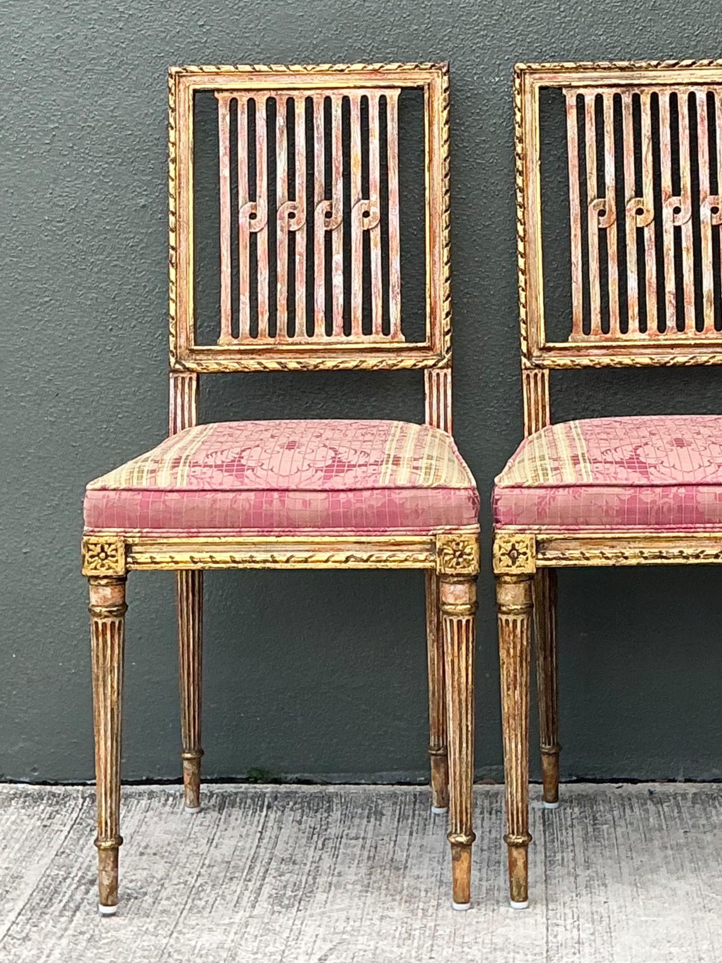 Vintage Swedish Chippendale Gilt Wood Side Chairs - Pair - Back view