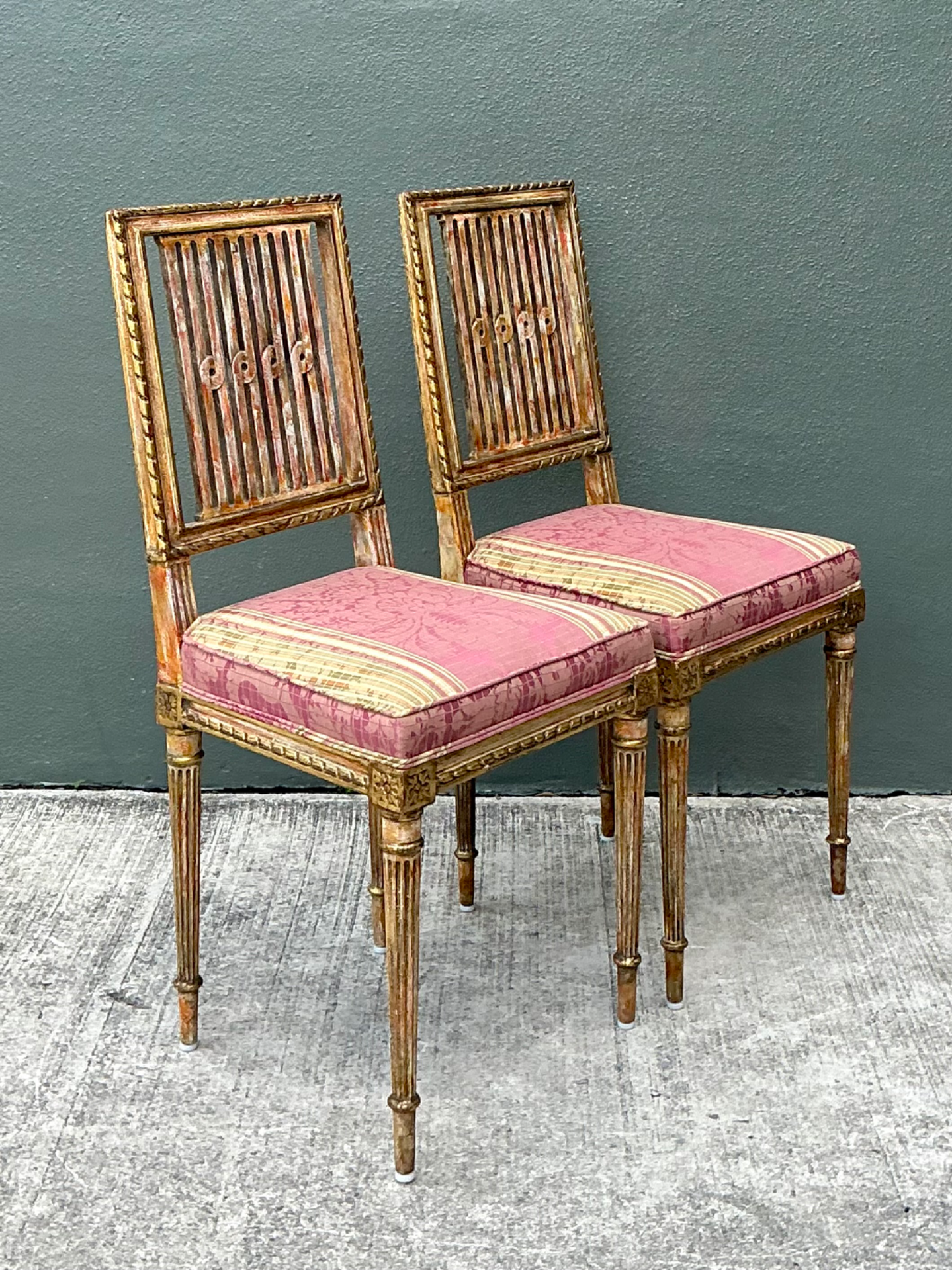 Vintage Swedish Chippendale Gilt Wood Side Chairs - Pair - Side view