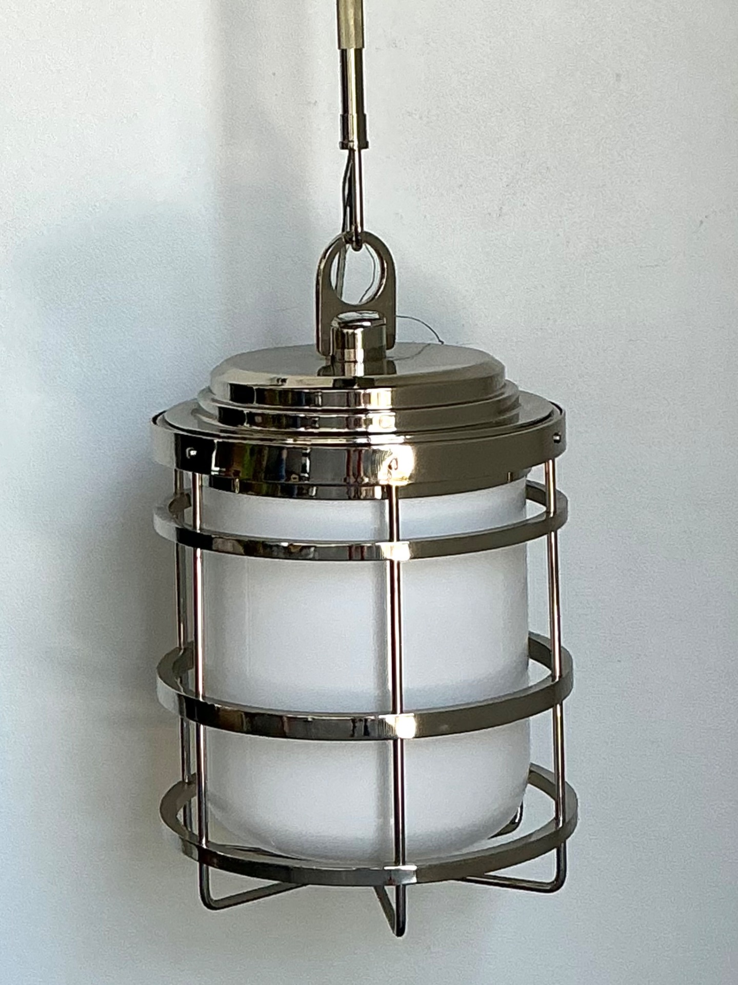 Vintage Ralph Lauren XL “Crosby” Polished Nickle And Glass Pendant - Side view
