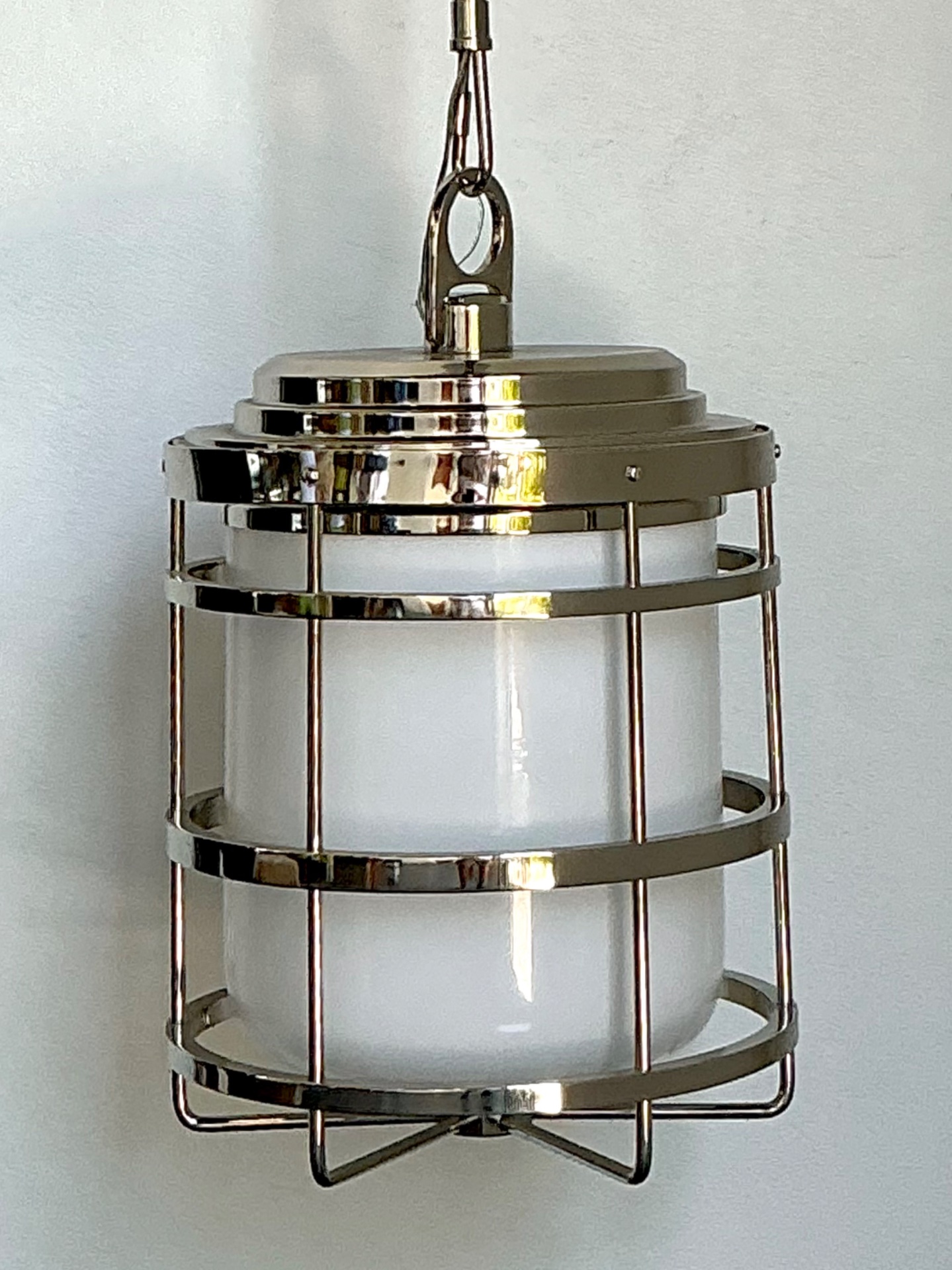 Vintage Ralph Lauren XL “Crosby” Polished Nickle And Glass Pendant - Detail view