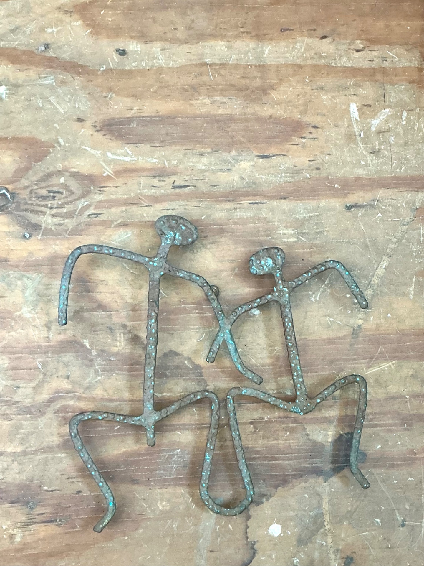Vintage Patinated Metal Figure Sculptures - Top view