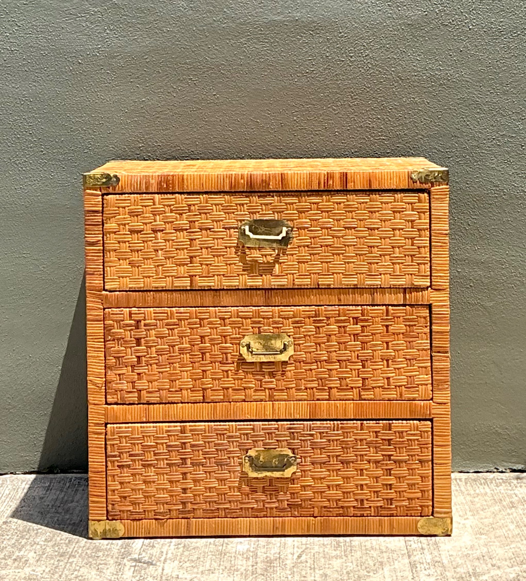 Vintage Woven Rattan Three-Drawer Chest - Side view
