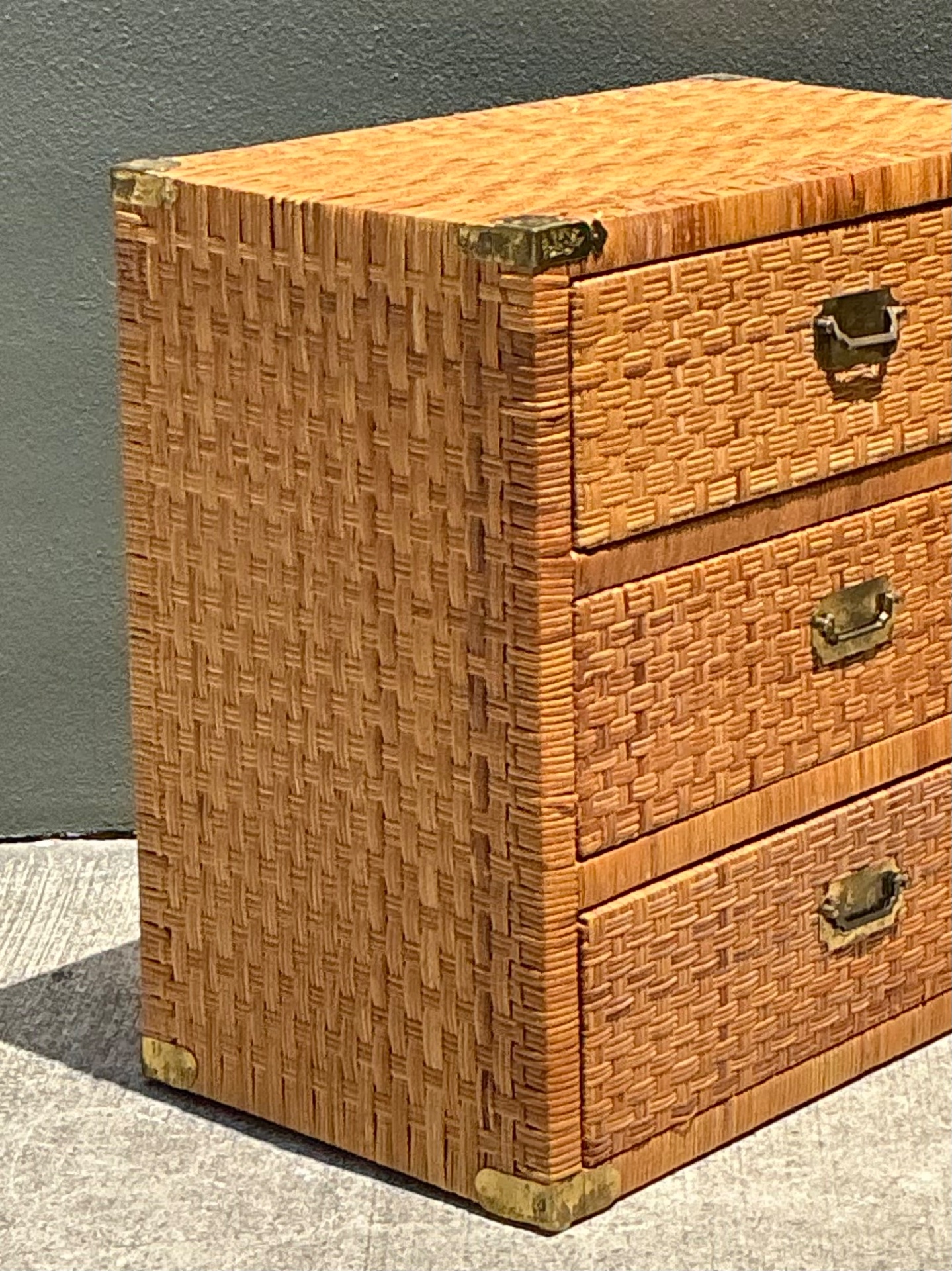 Vintage Woven Rattan Three-Drawer Chest - Detail view
