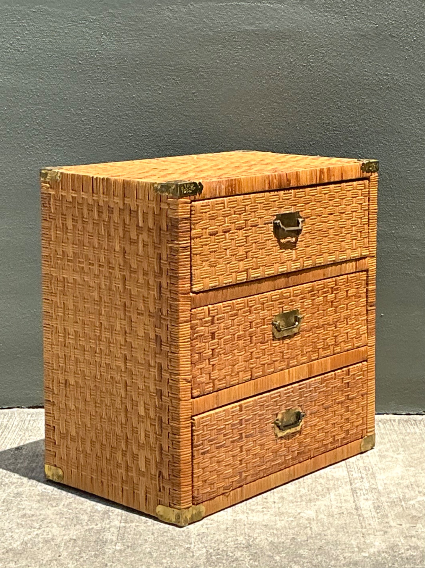 Vintage Woven Rattan Three-Drawer Chest - Back view