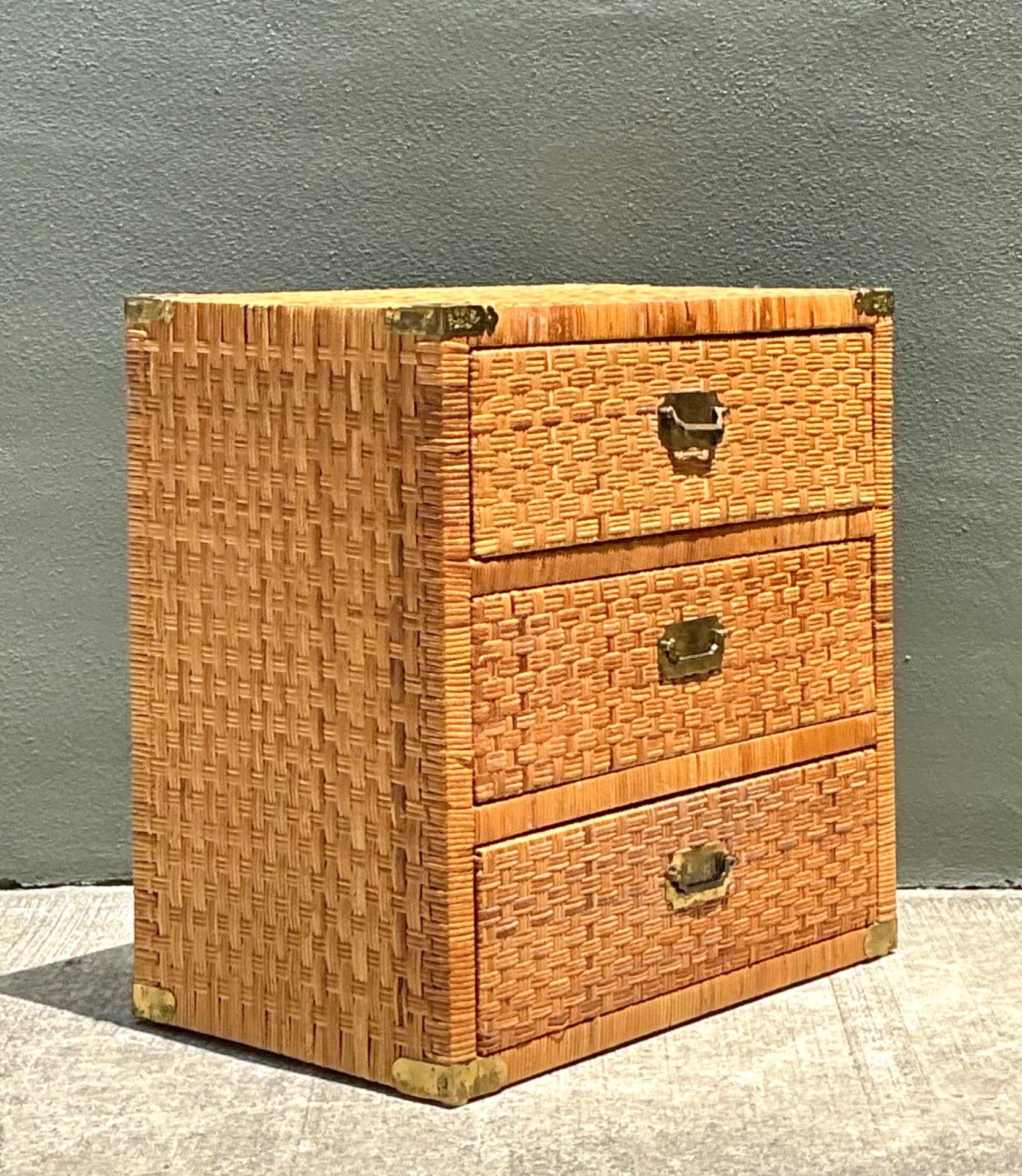 Vintage Woven Rattan Three-Drawer Chest - Top view