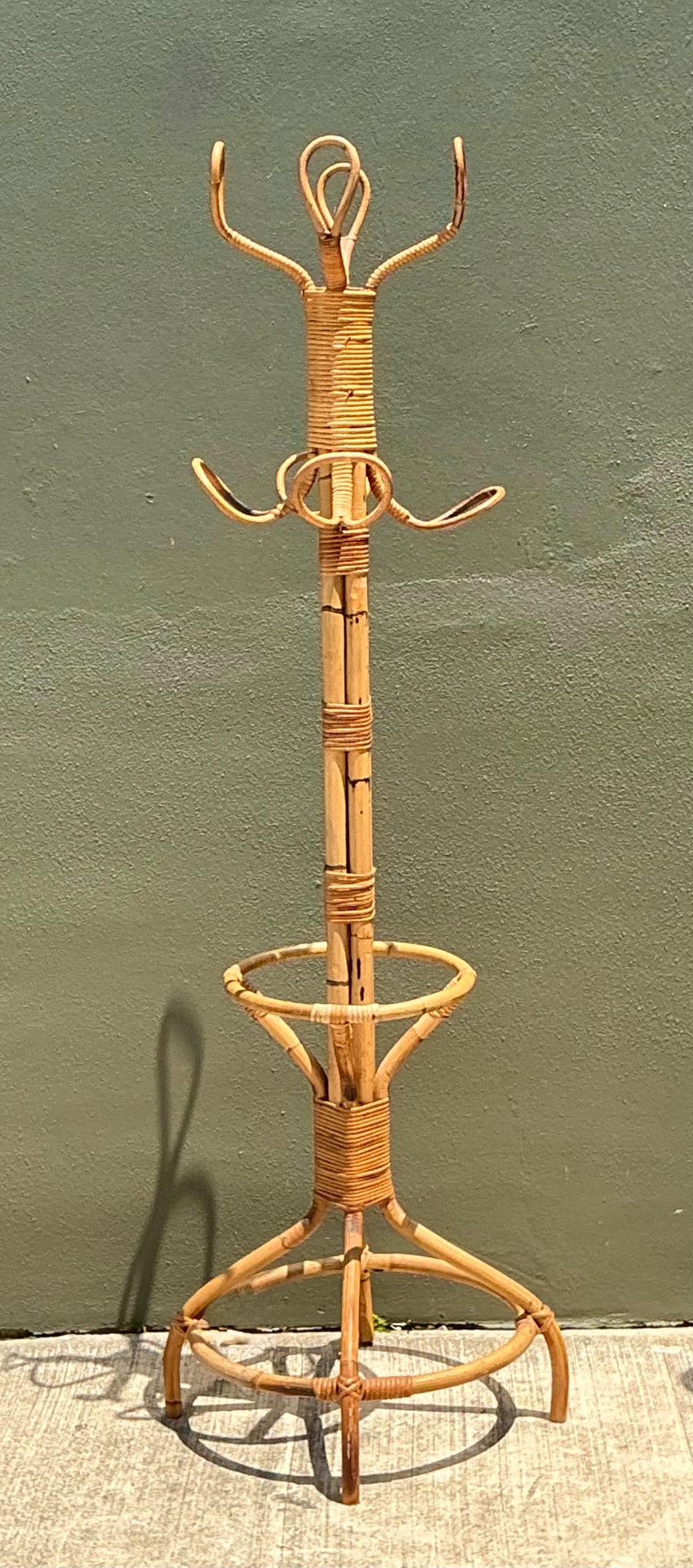 Vintage Italian Rattan Coat Rack - Top view