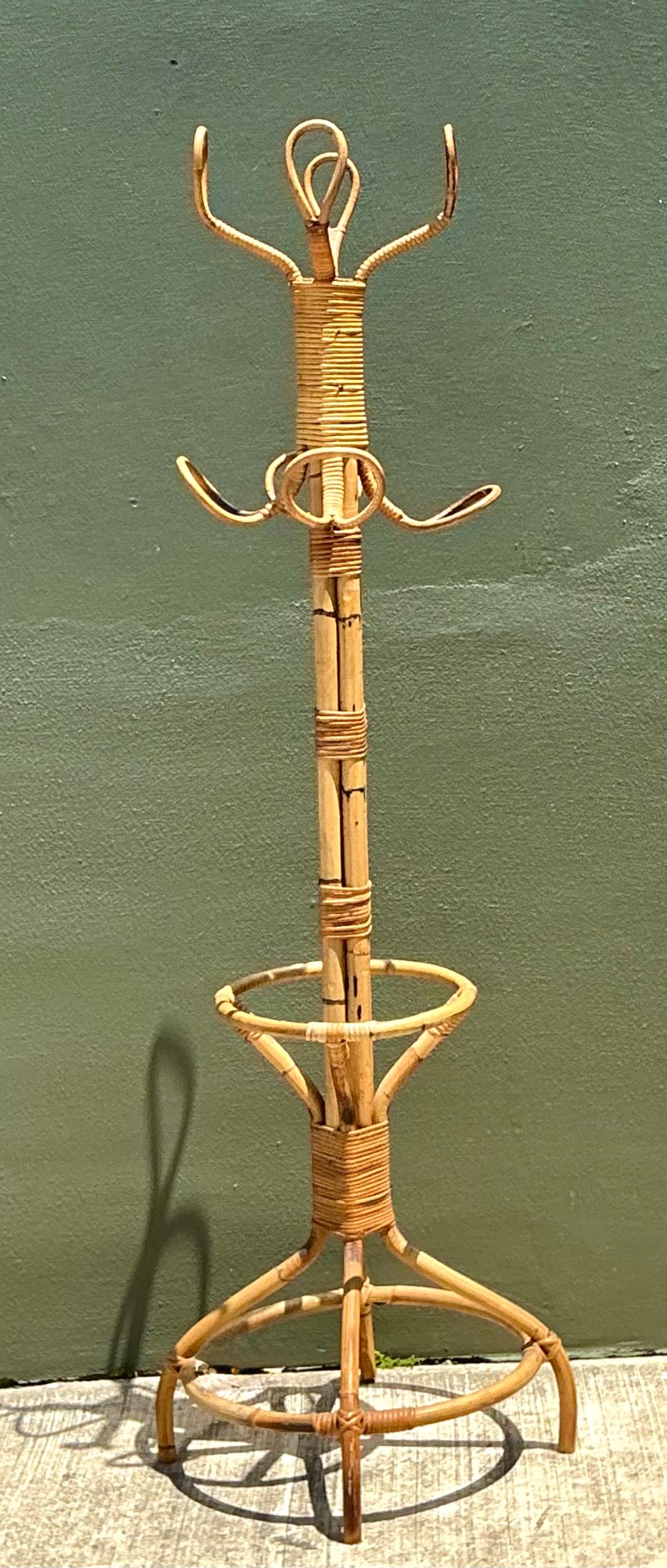 Vintage Italian Rattan Coat Rack - Side view