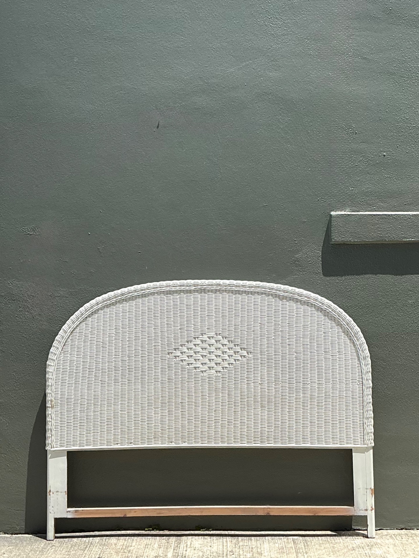 Vintage White Rattan Queen Headboard - Top view