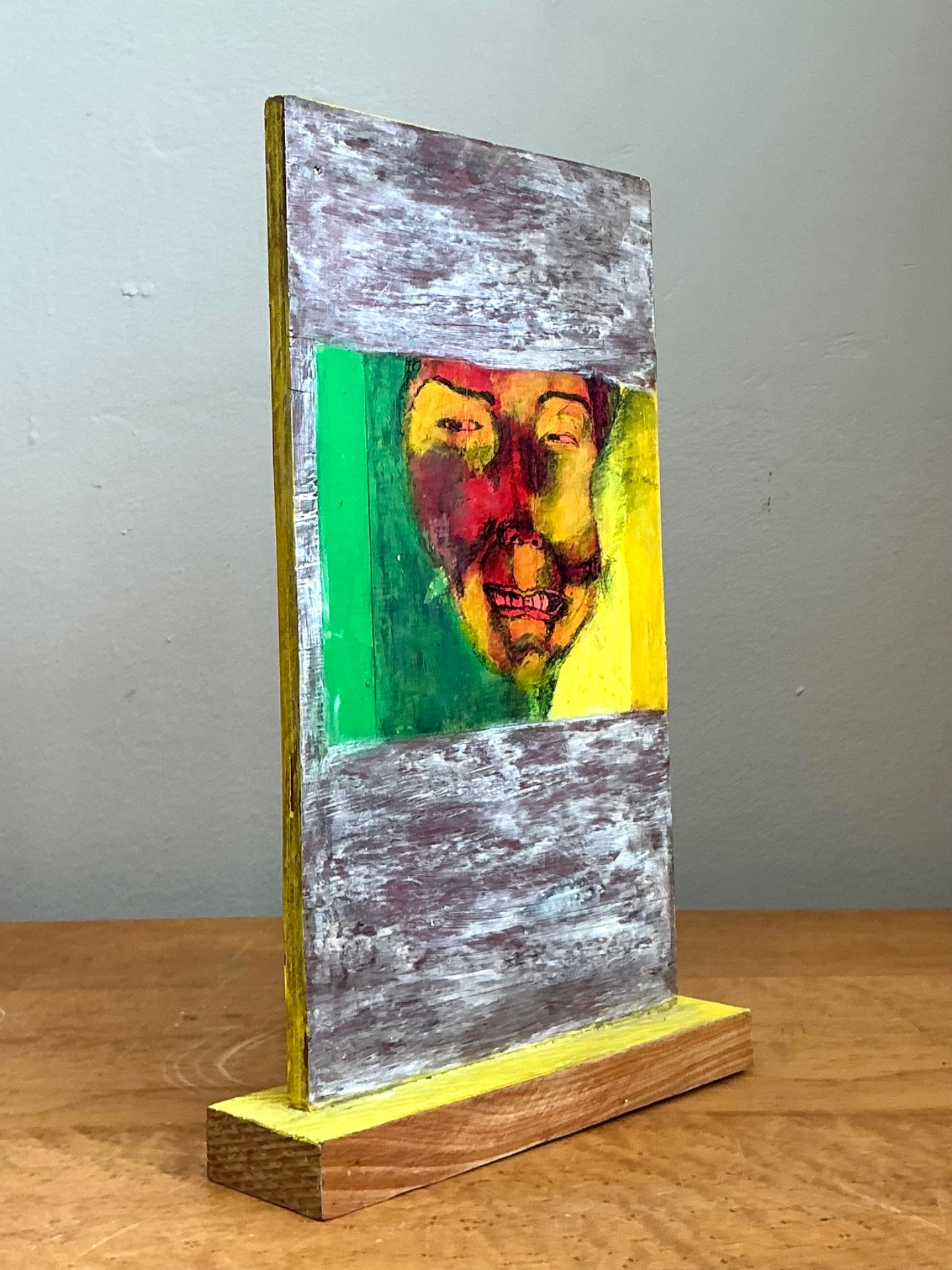 Vintage Abstract Double Sided Painted Portrait Wood Panel - Back view