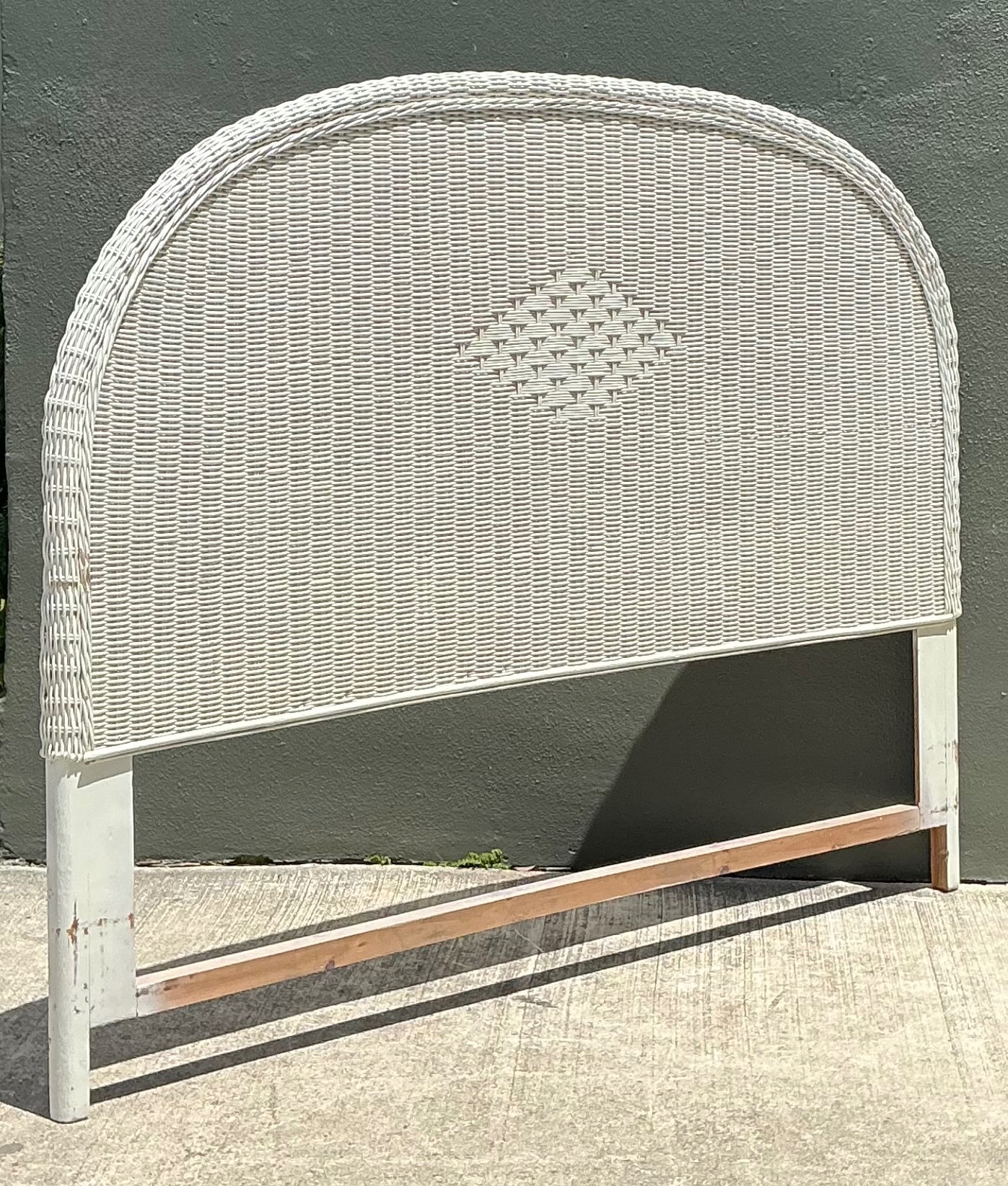 Vintage White Rattan Queen Headboard - Side view