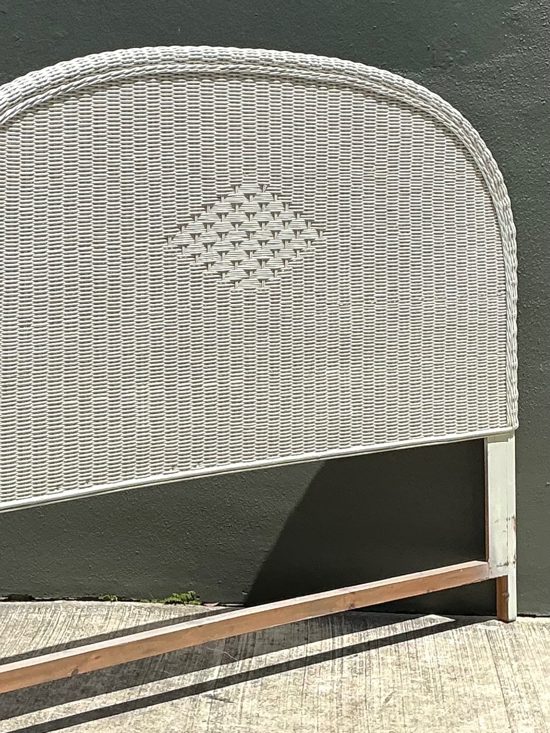 Vintage White Rattan Queen Headboard - Back view