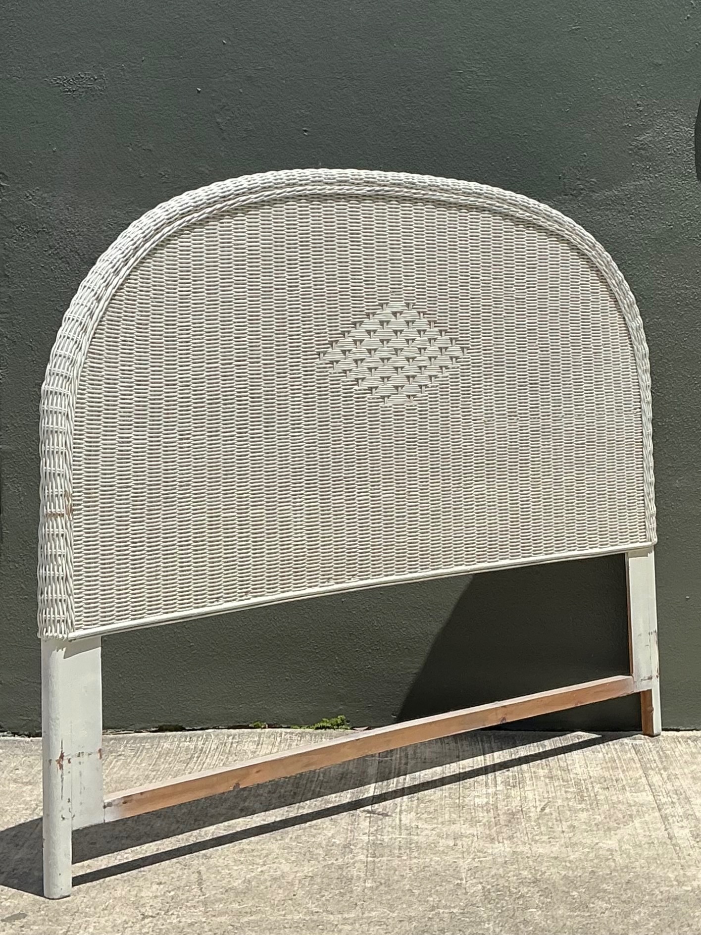 Vintage White Rattan Queen Headboard - Detail view