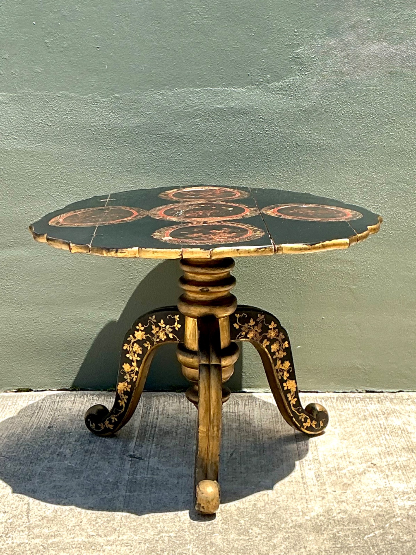 Vintage Victorian Chinese Export Lacquered Center Hall Table - Back view