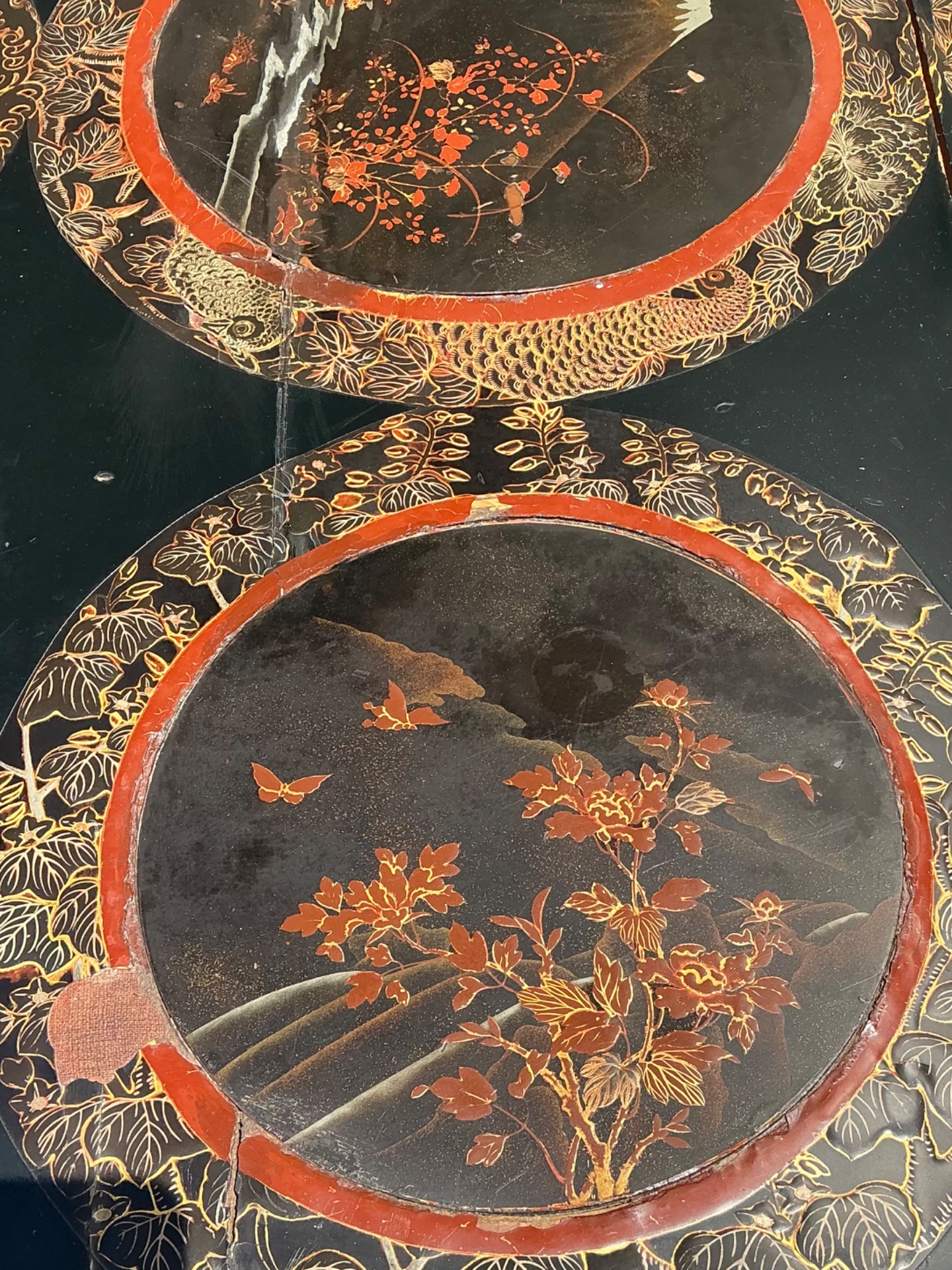 Vintage Victorian Chinese Export Lacquered Center Hall Table - Top view