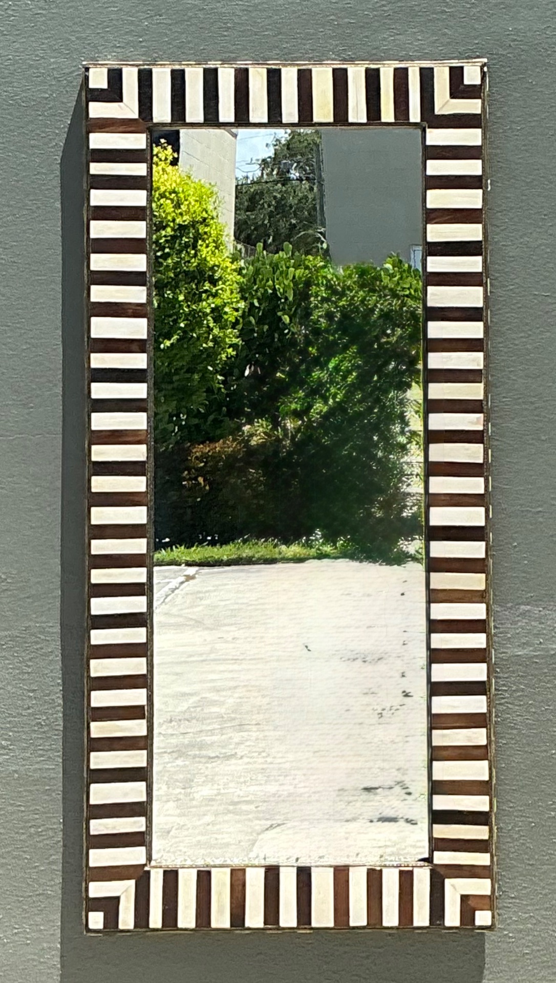 Vintage Striped Bone Inlay Wall Mirror - Detail view