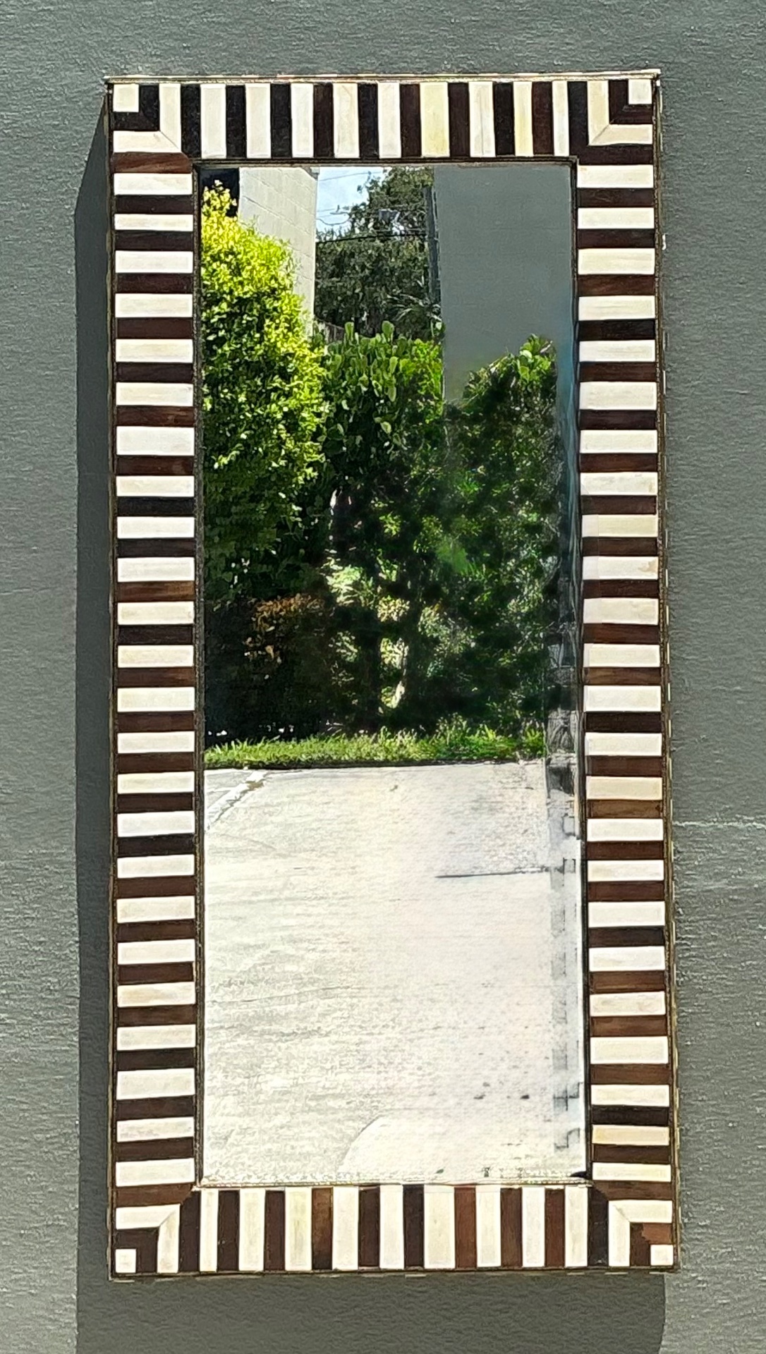 Vintage Striped Bone Inlay Wall Mirror - Back view