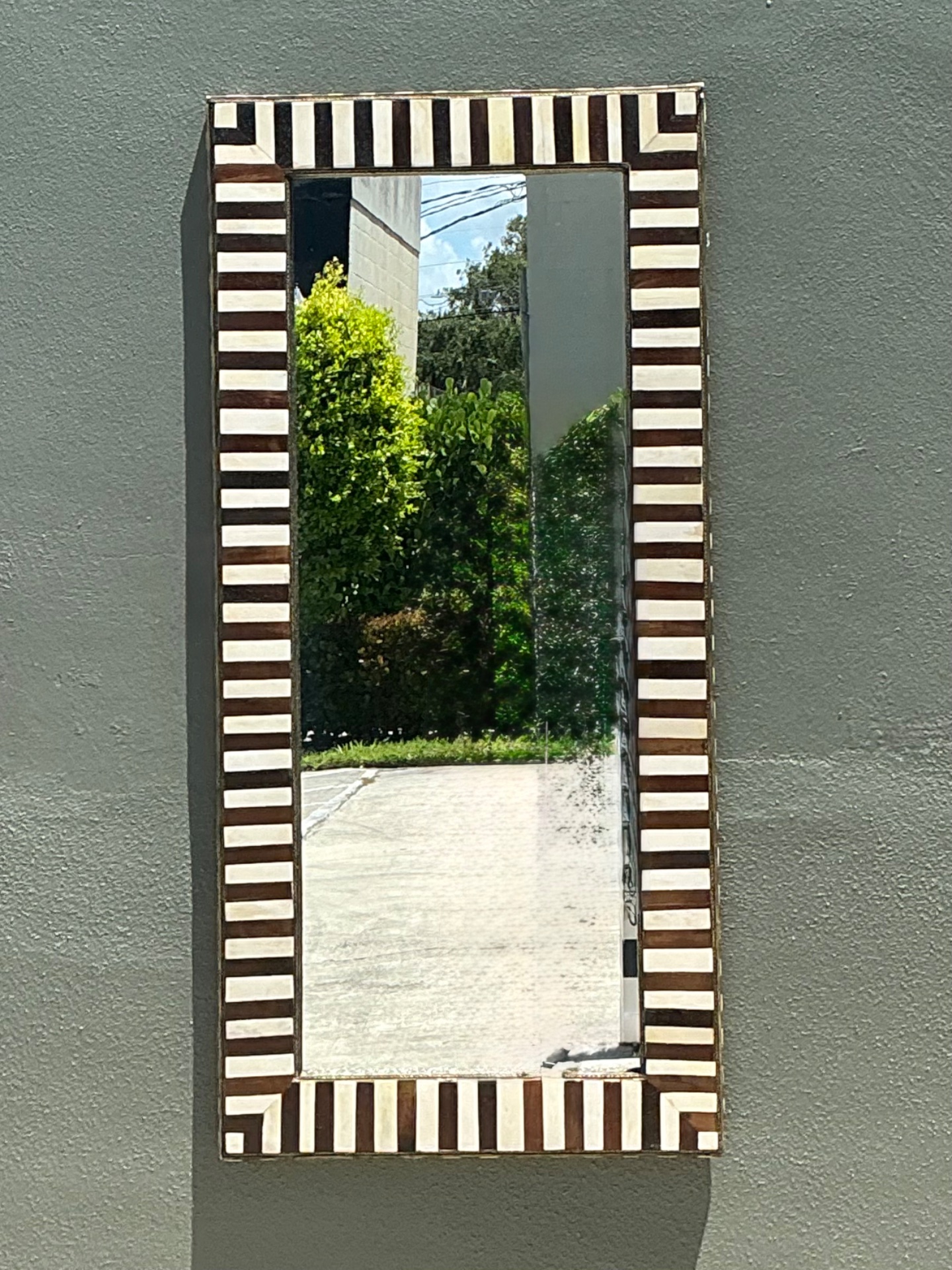 Vintage Striped Bone Inlay Wall Mirror - Top view