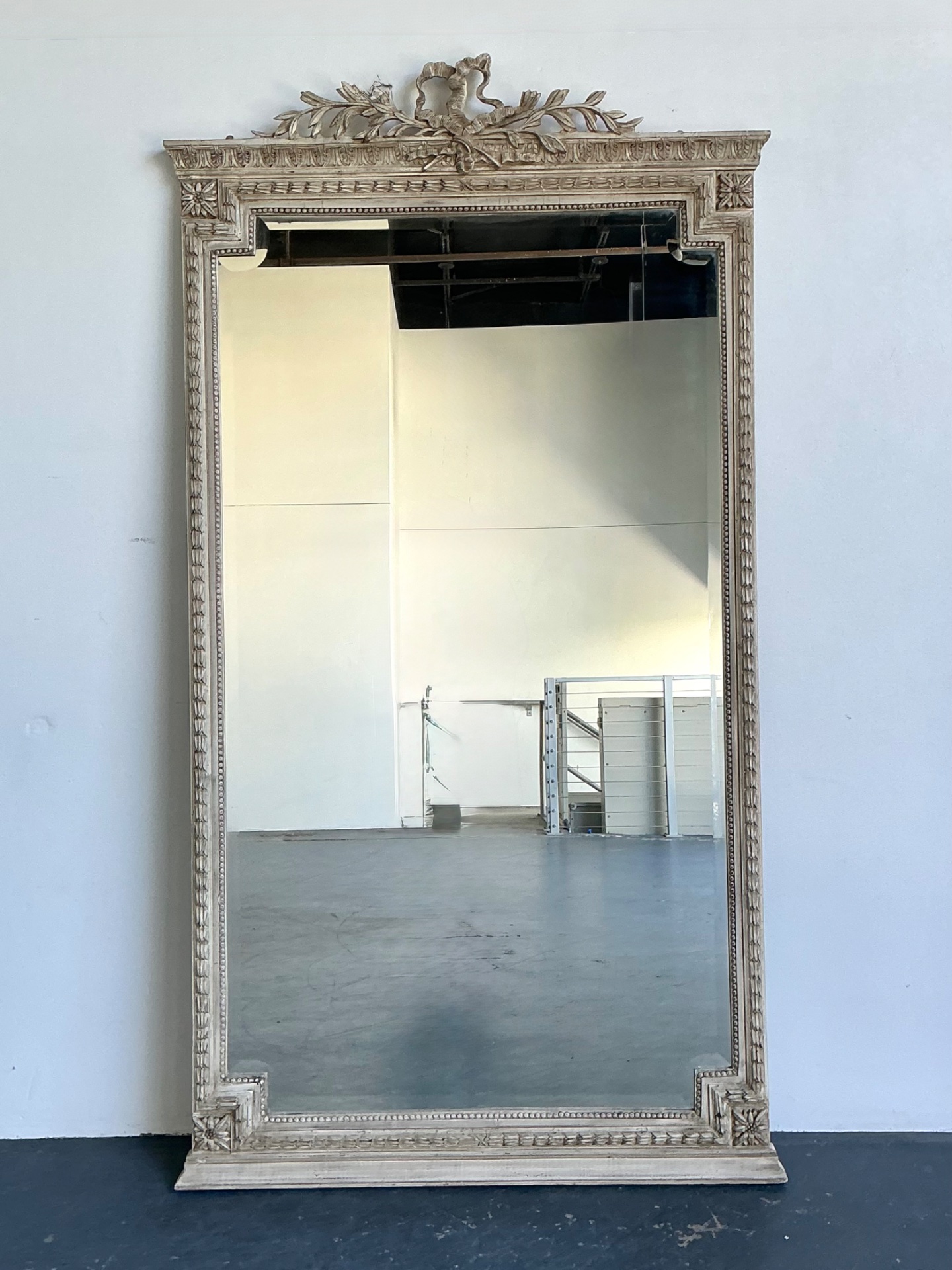 Vintage Monumental Carved Ribbon Floor Mirror - Detail view