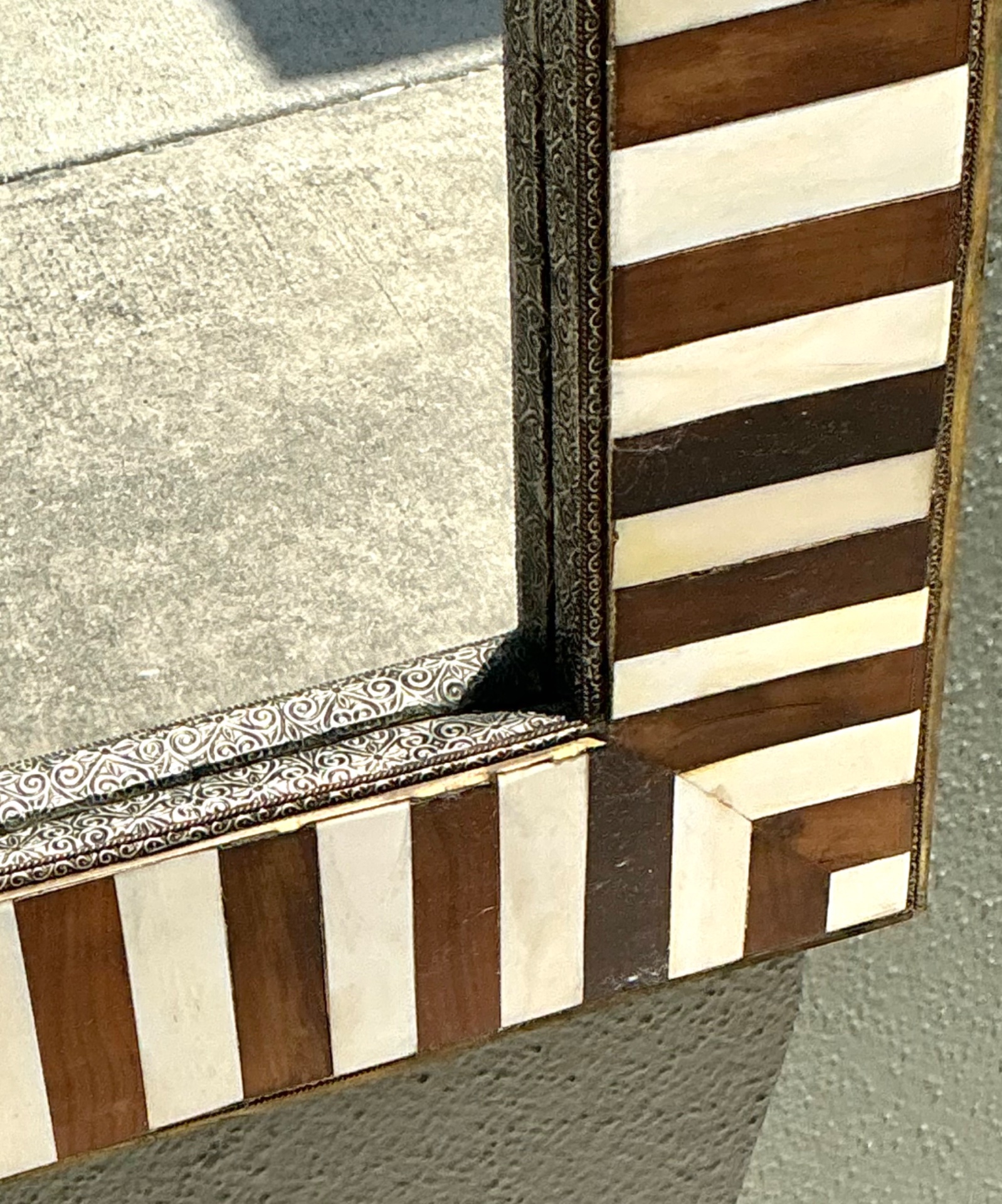 Vintage Striped Bone Inlay Wall Mirror - Side view