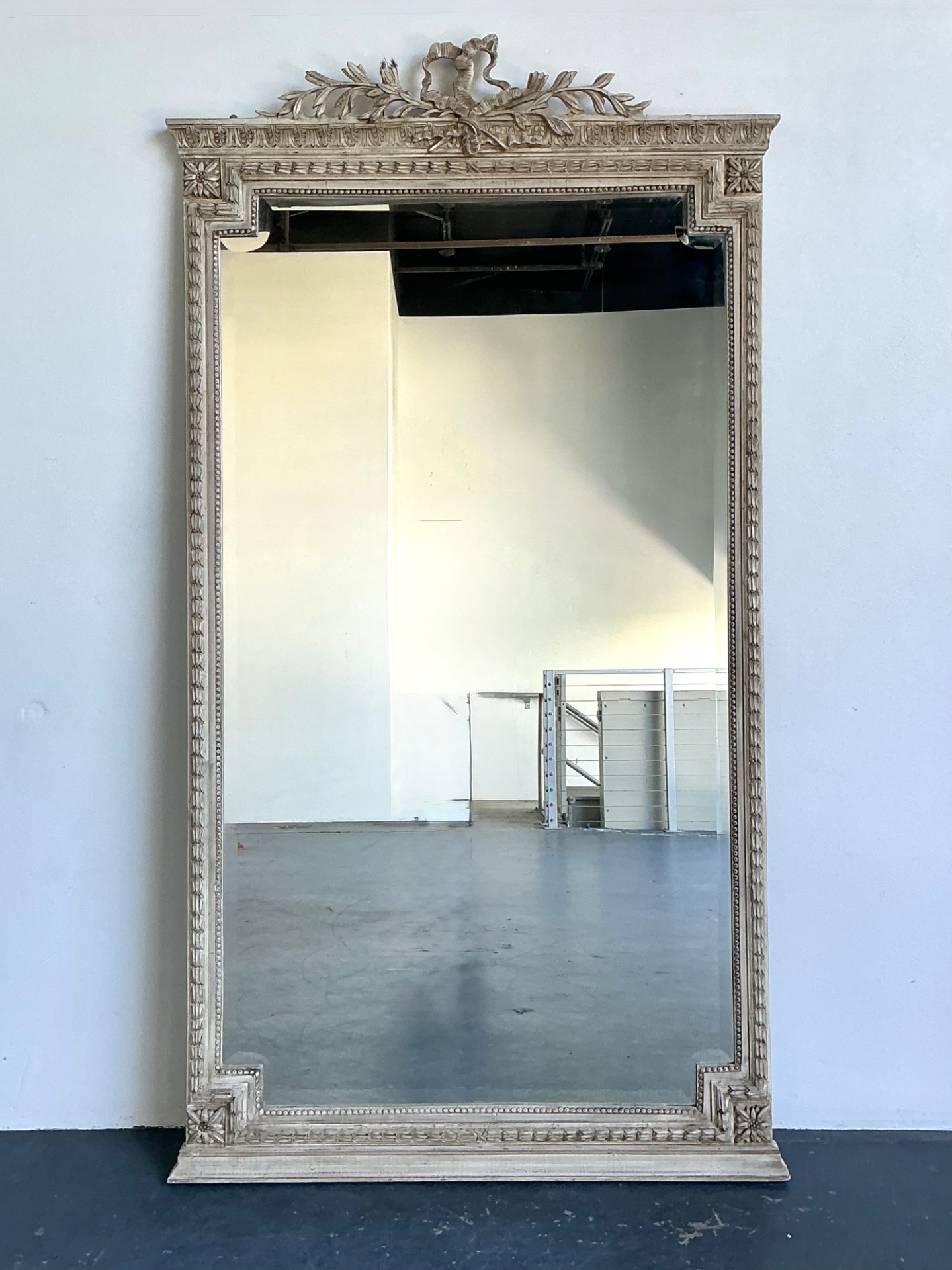 Vintage Monumental Carved Ribbon Floor Mirror - Top view