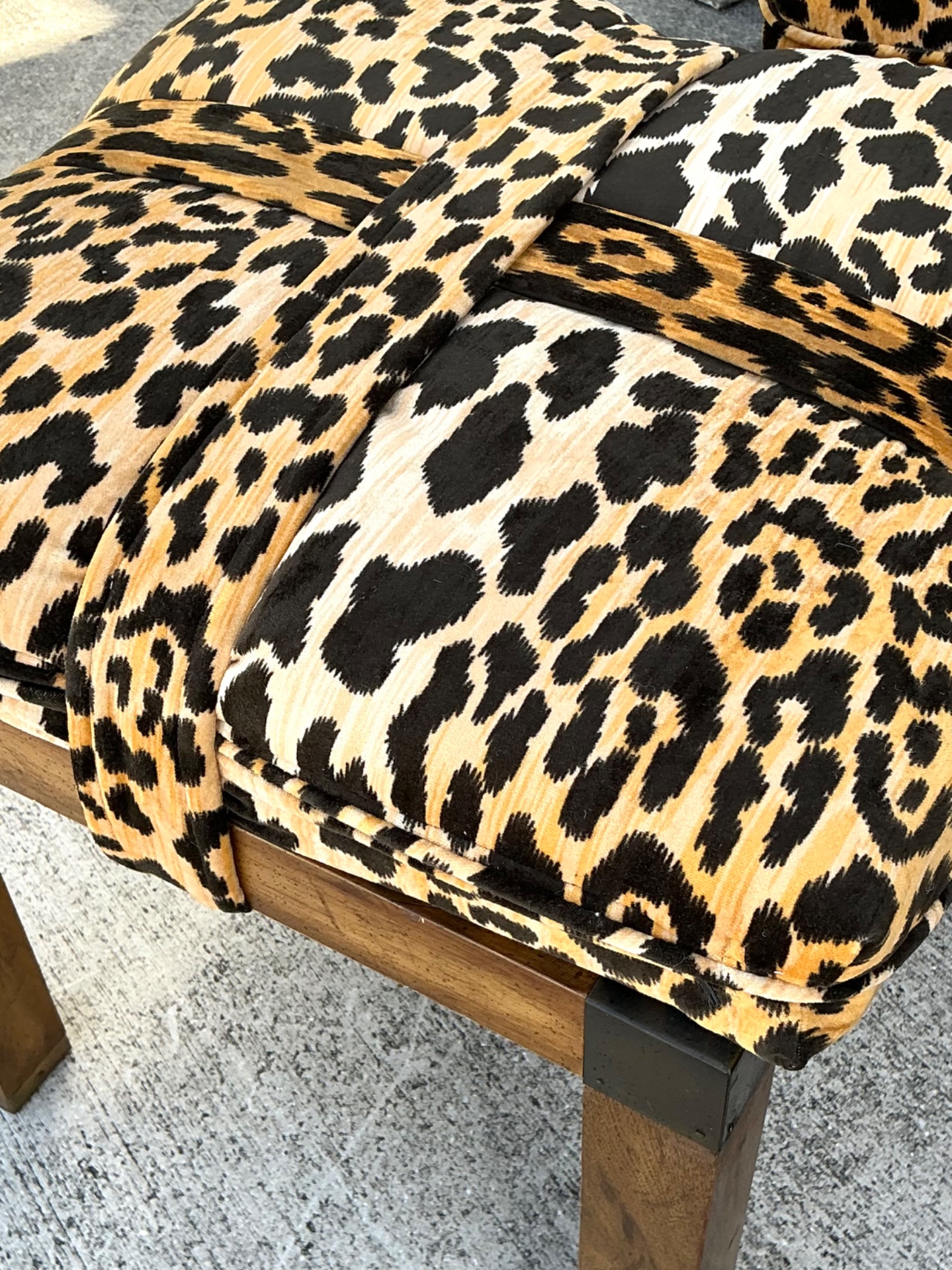 Vintage Leopard Strapped Campaign Stools - A Pair - Back view