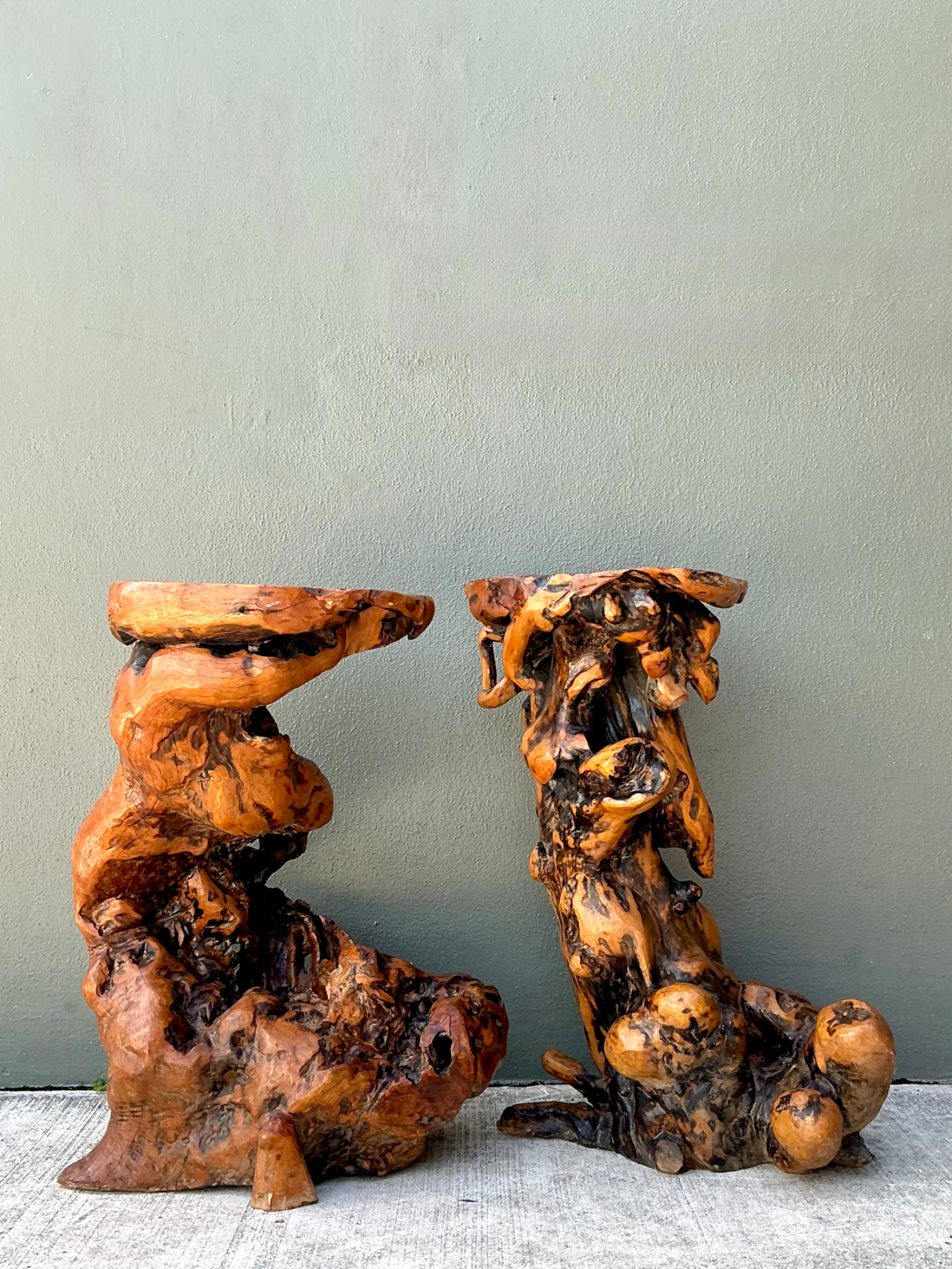 Vintage Japanese Twisted Root Pedestals - Set Of Two - Side view