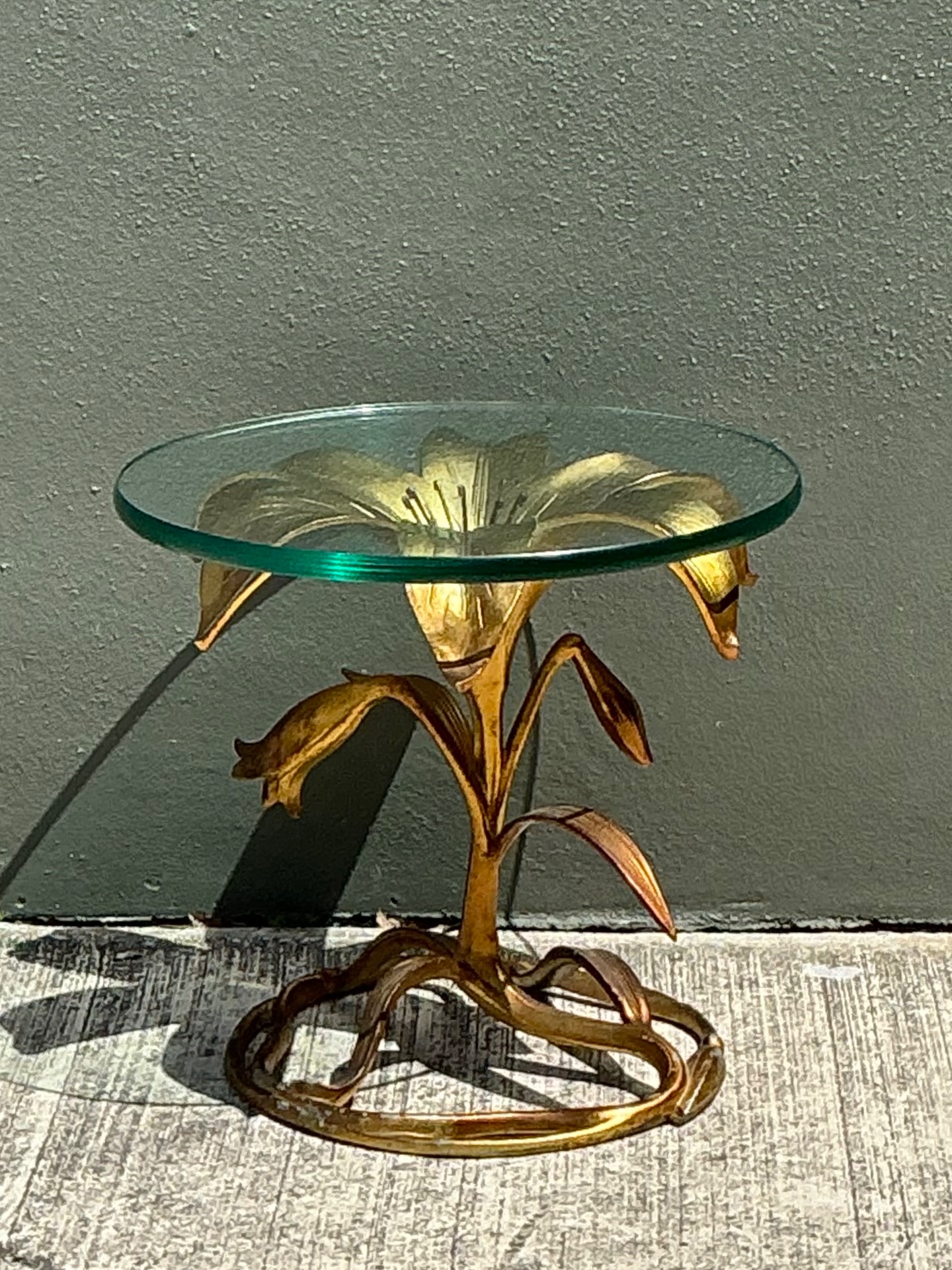 Vintage Arthur Court Gilt Lily Side Table  - Side view