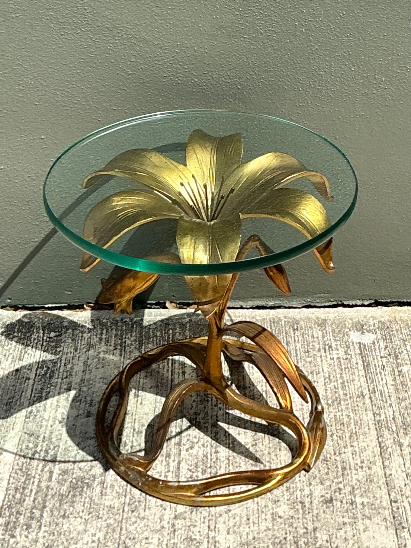 Vintage Arthur Court Gilt Lily Side Table  - Back view