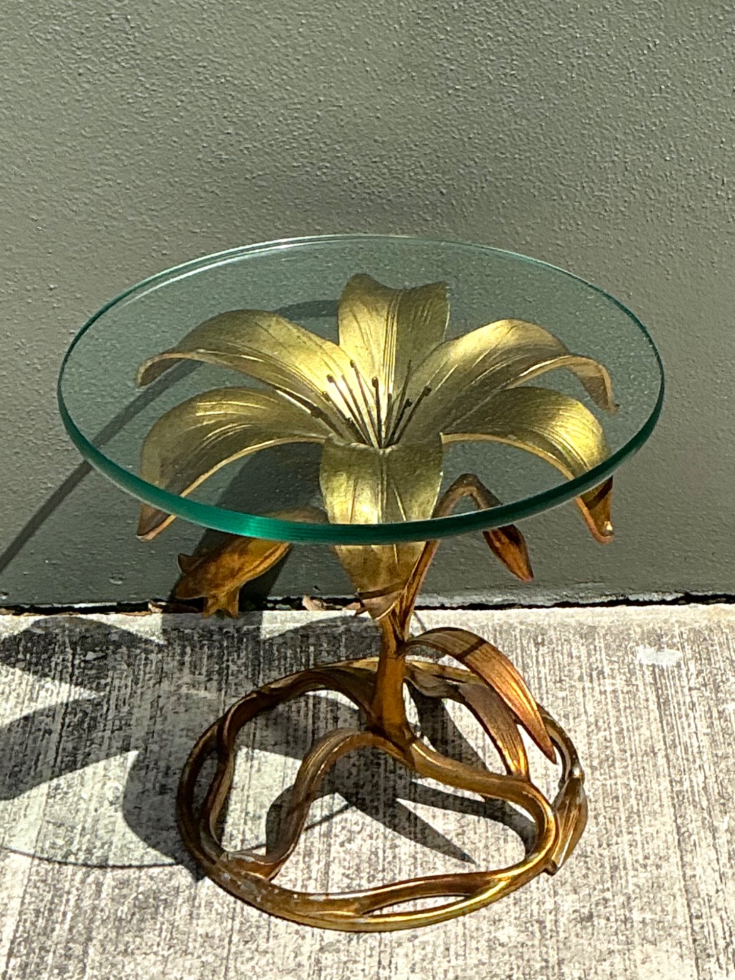 Vintage Arthur Court Gilt Lily Side Table  - Detail view