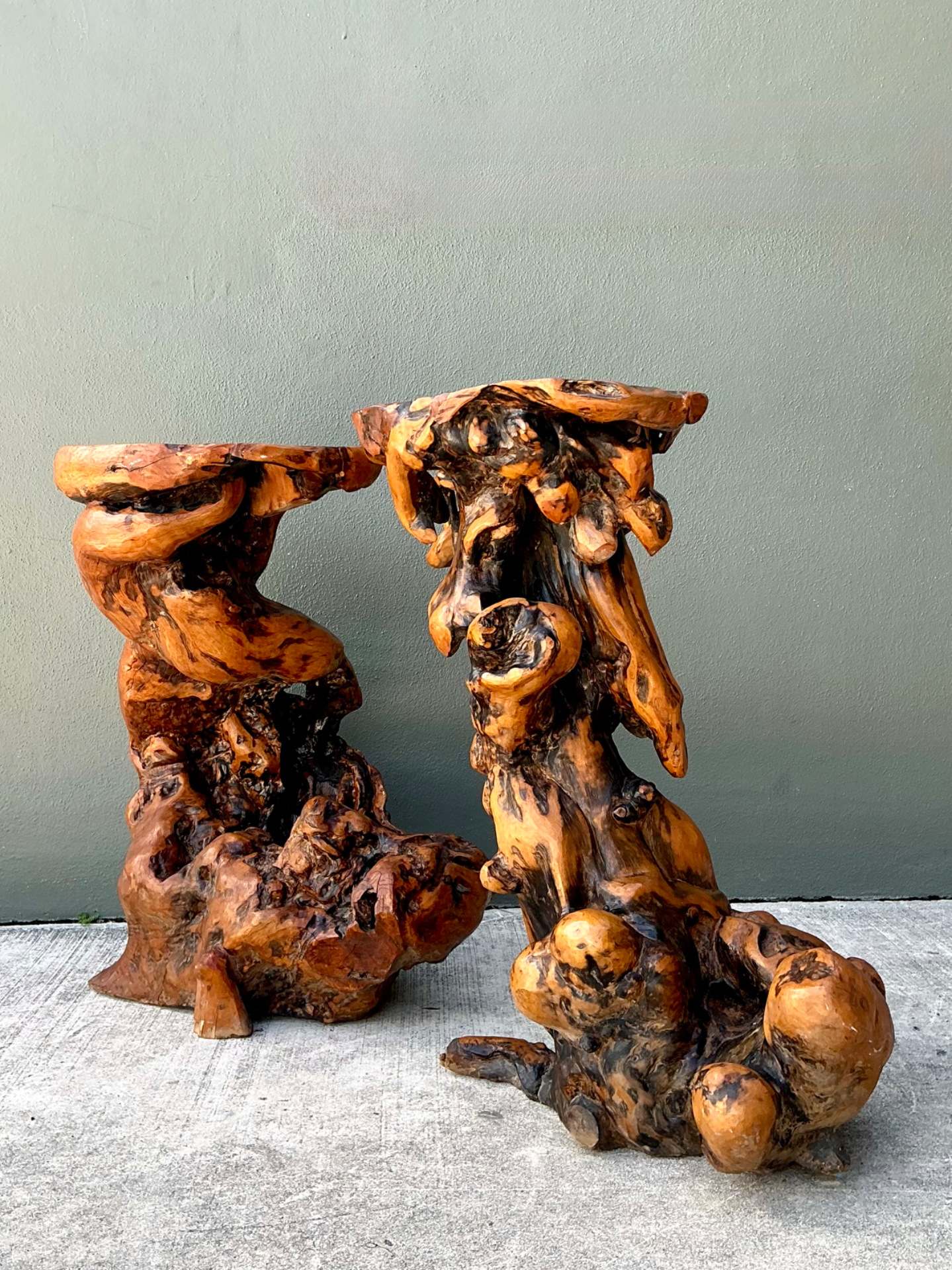 Vintage Japanese Twisted Root Pedestals - Set Of Two - Back view