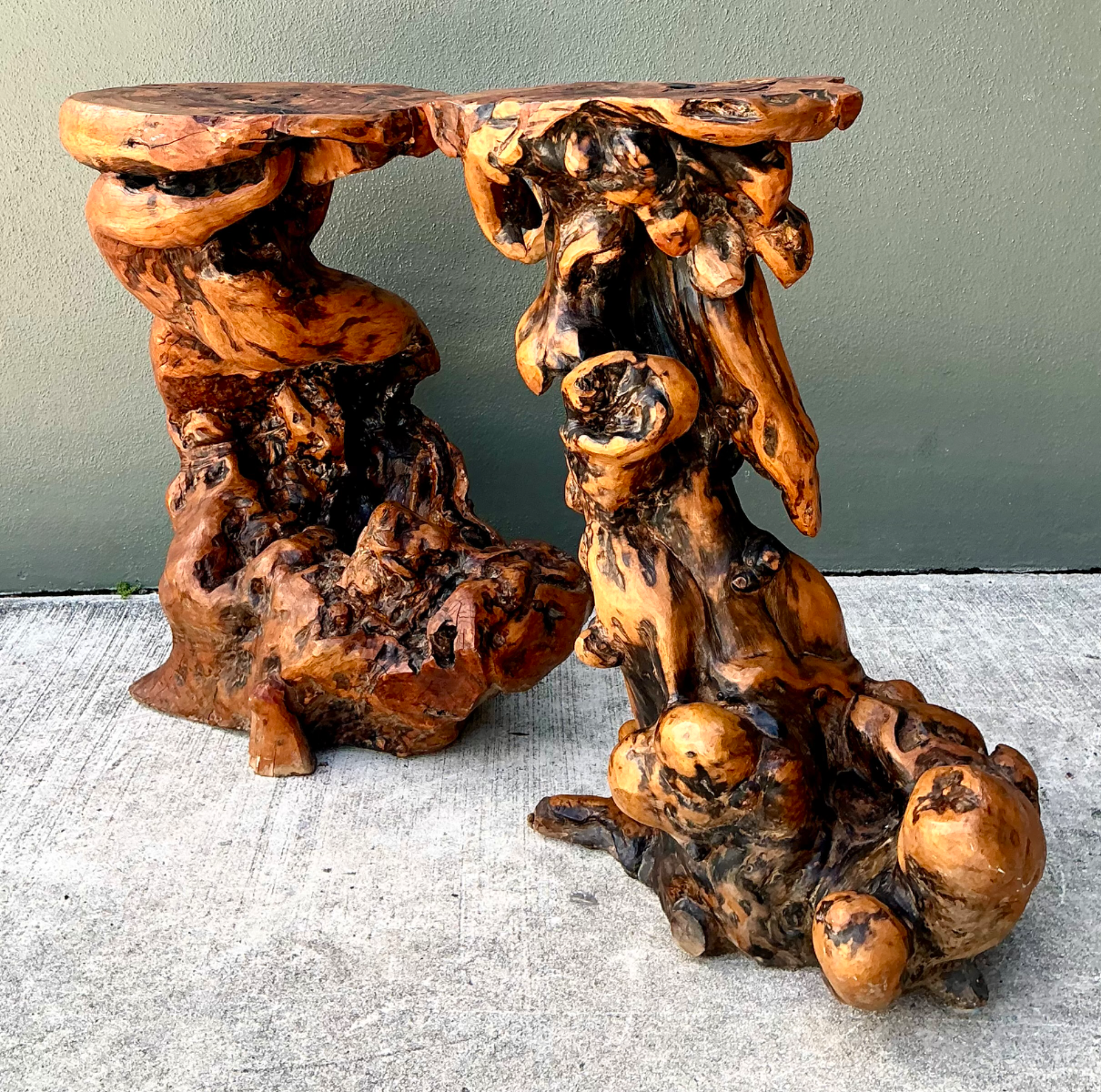 Vintage Japanese Twisted Root Pedestals - Set Of Two - Detail view