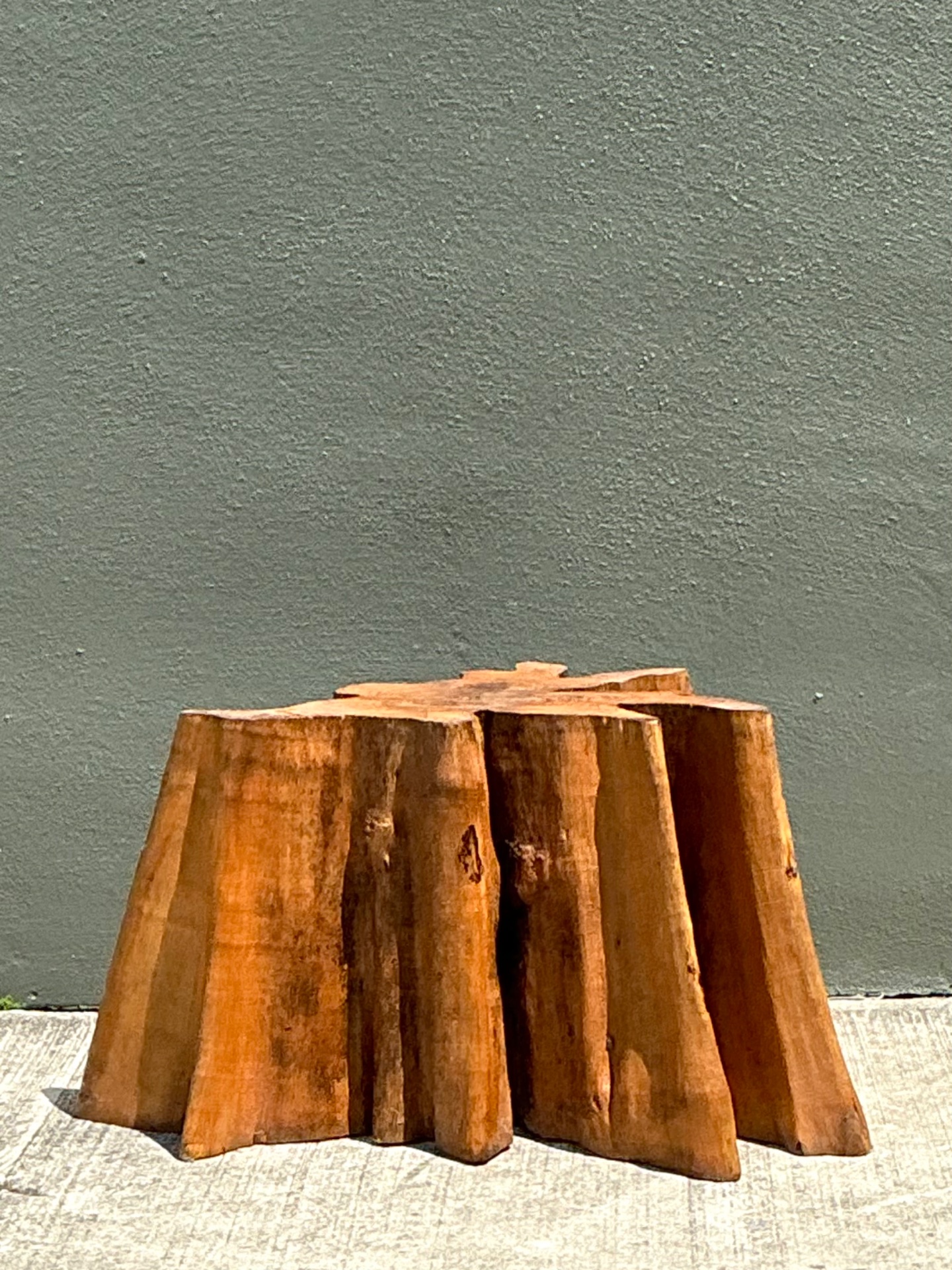 Vintage Natural Wood Tree Stump Table - Back view
