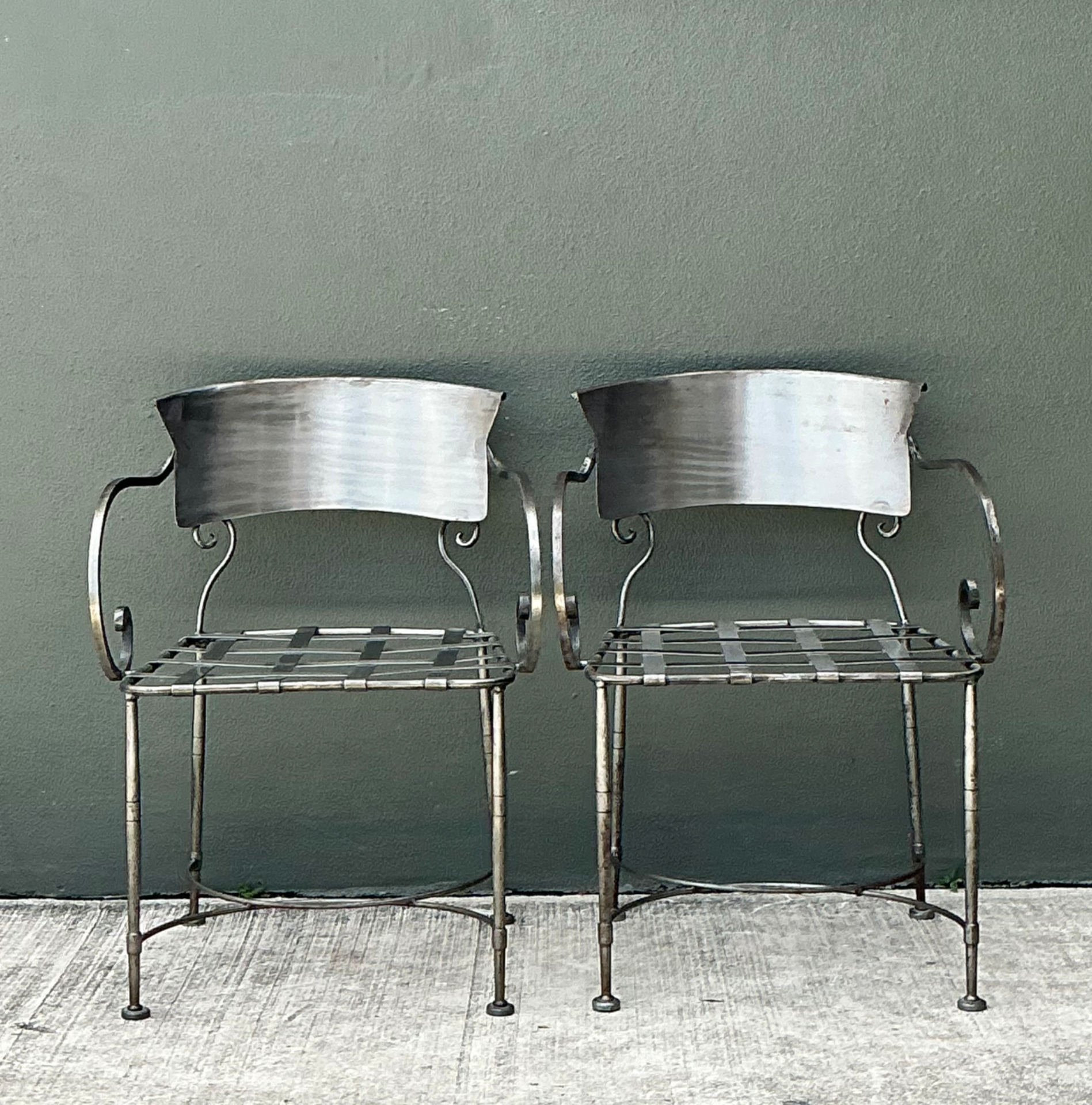 Vintage Metal Scroll Armchairs - Pair - Back view