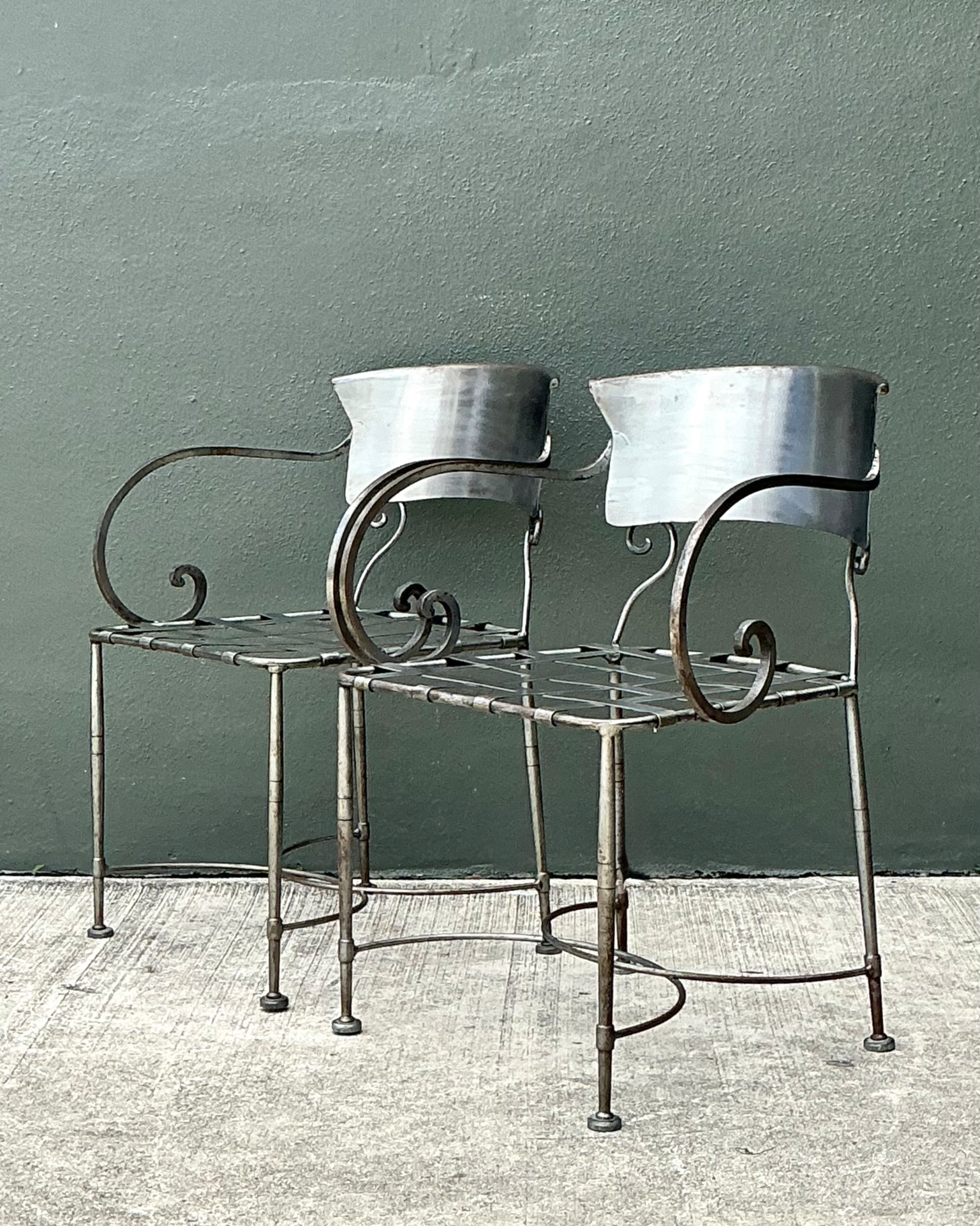 Vintage Metal Scroll Armchairs - Pair - Top view