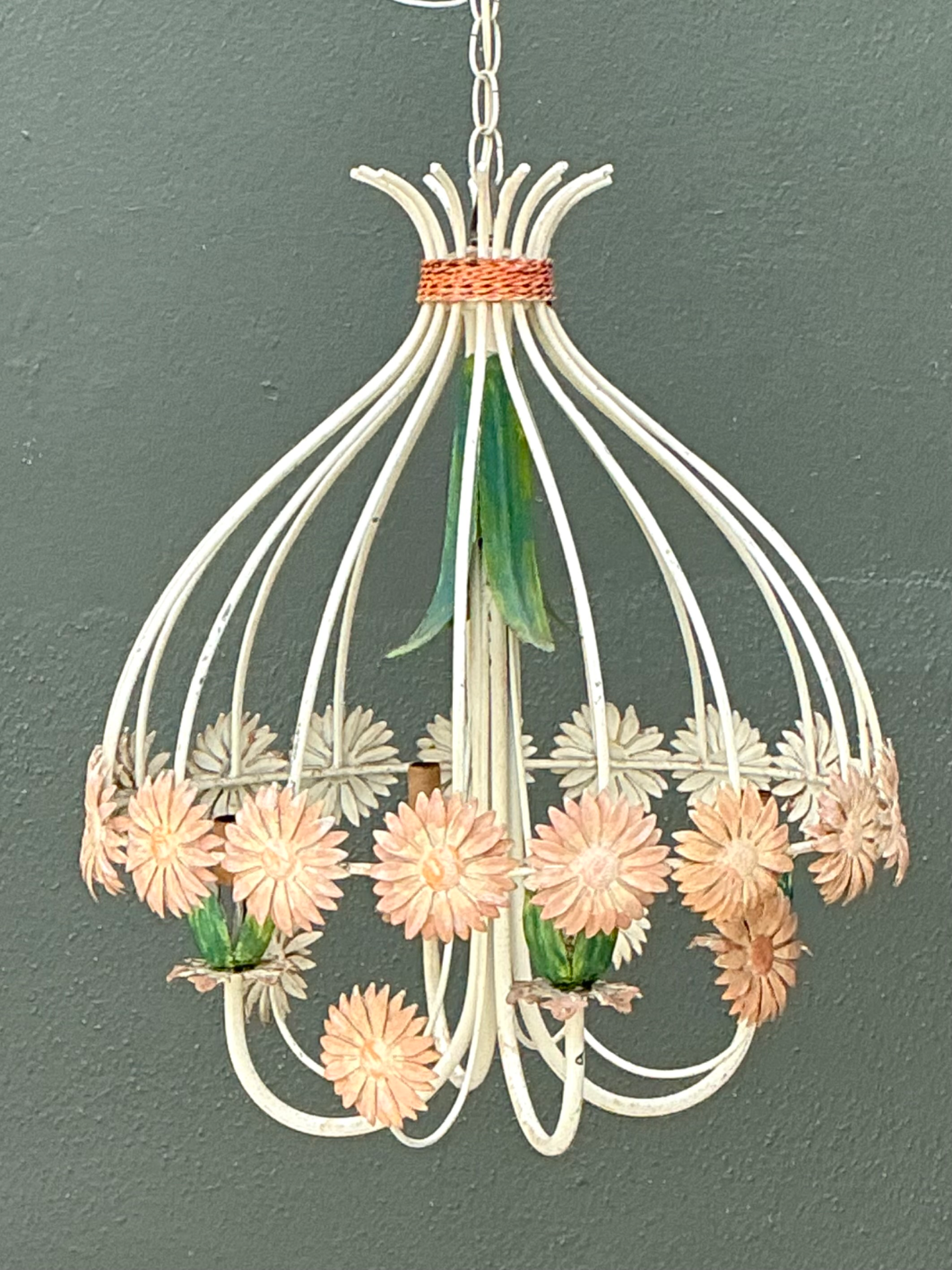 Vintage Tole Daisy Chandelier - Back view